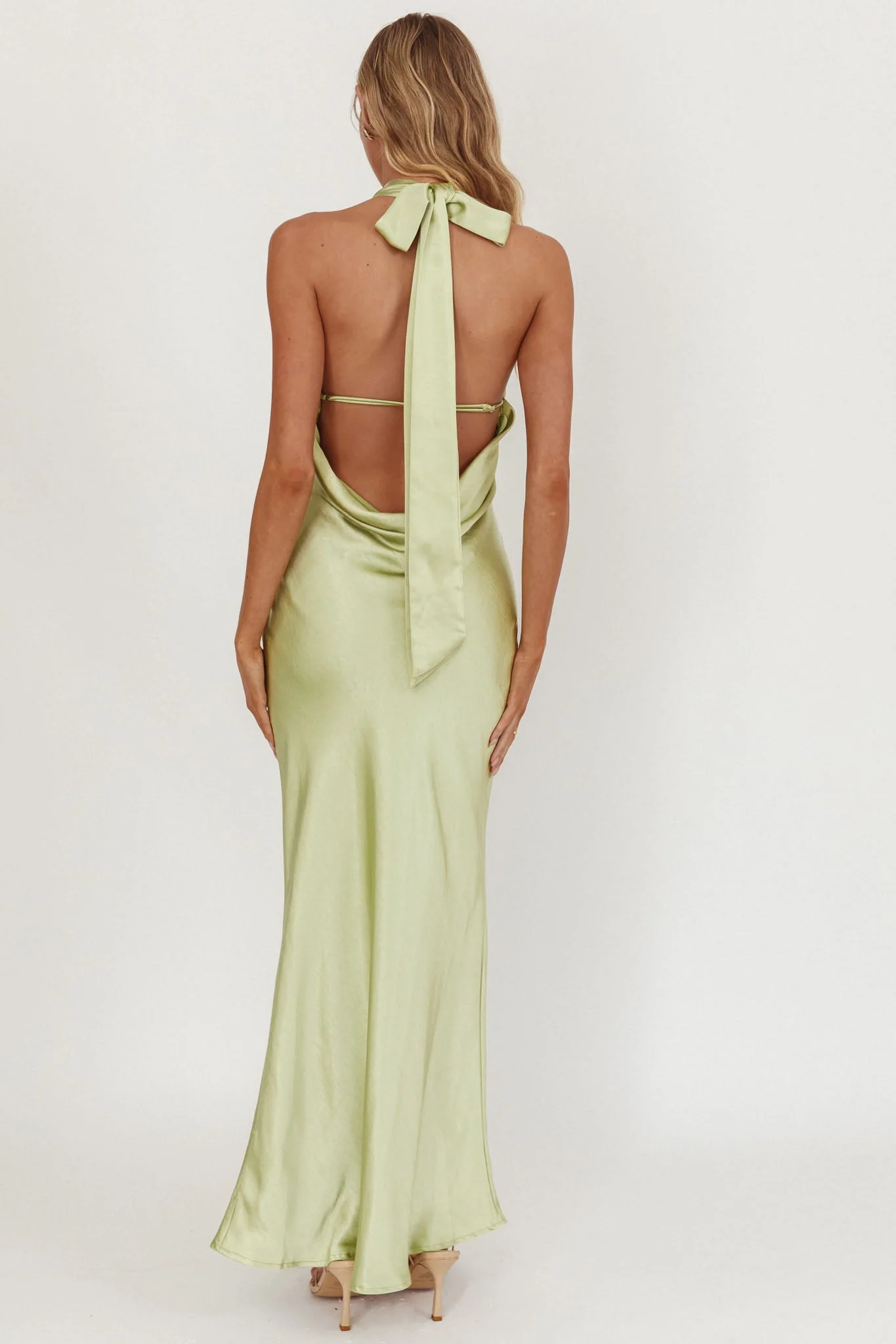 Italia Azure Crossover Halterneck Maxi Dress Pistachio - luluinthesky