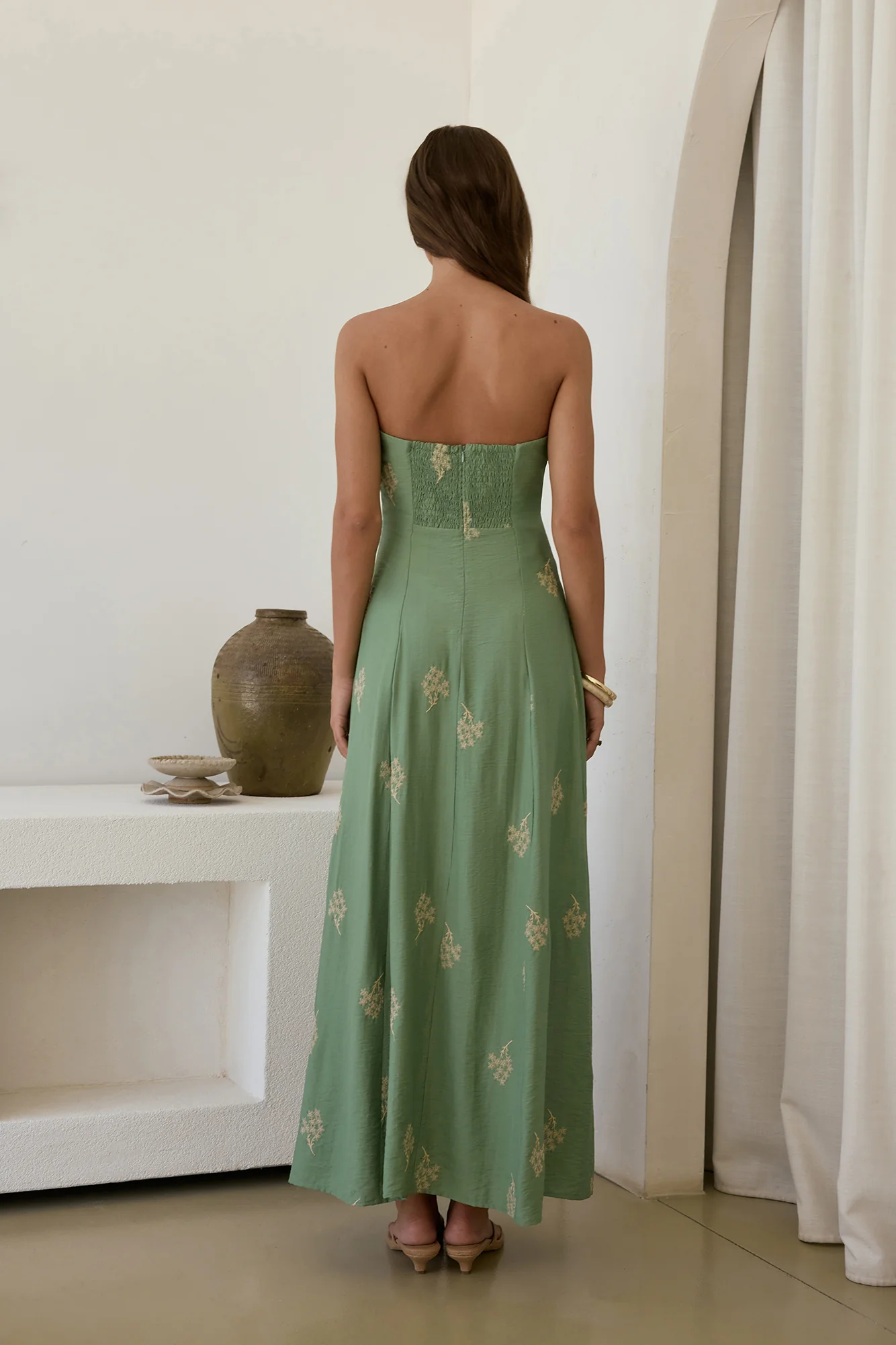 Swept Away Strapless Maxi Dress Green - luluinthesky