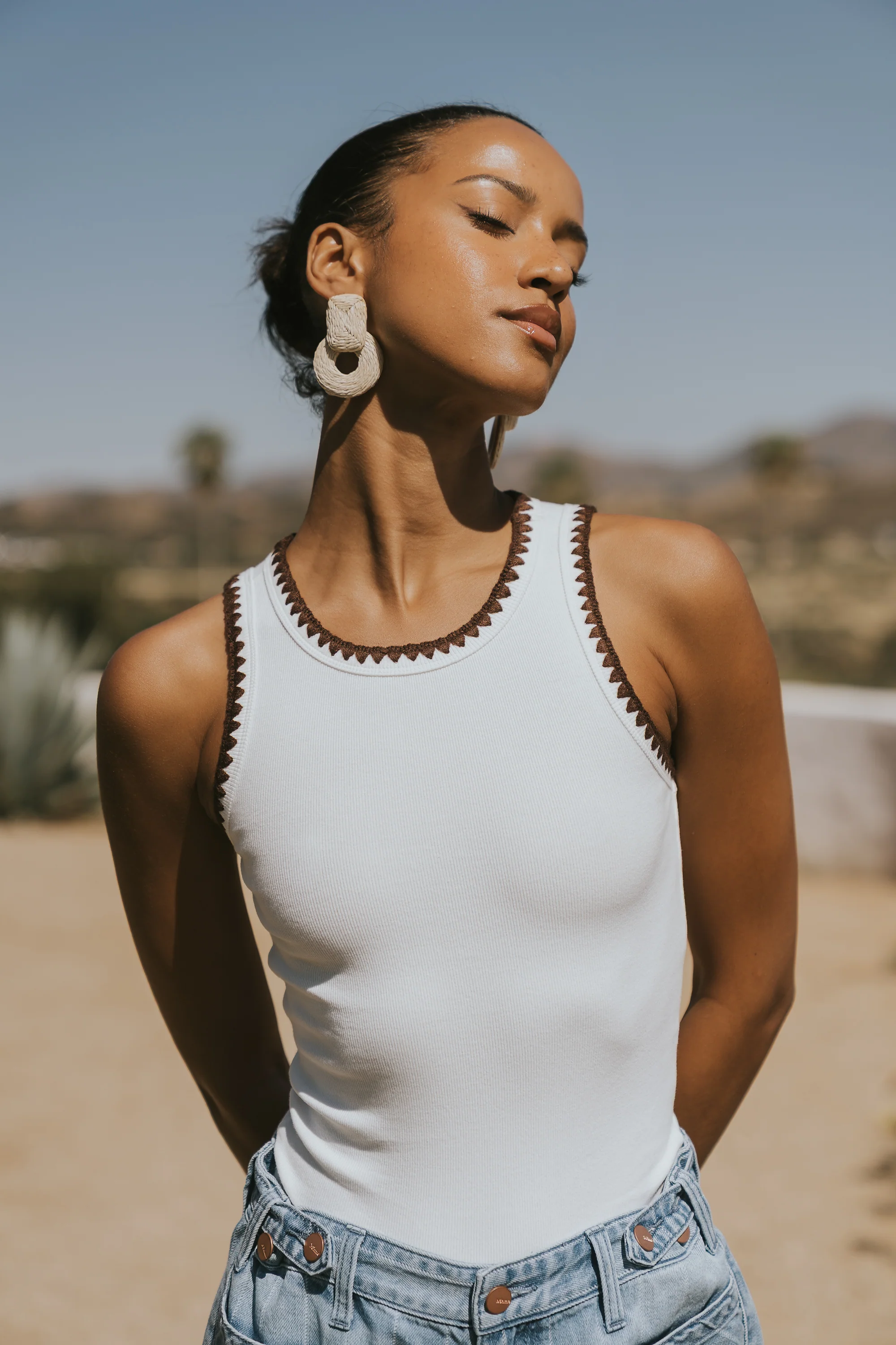 Leia Contrast Tank Top in White - FINAL SALE