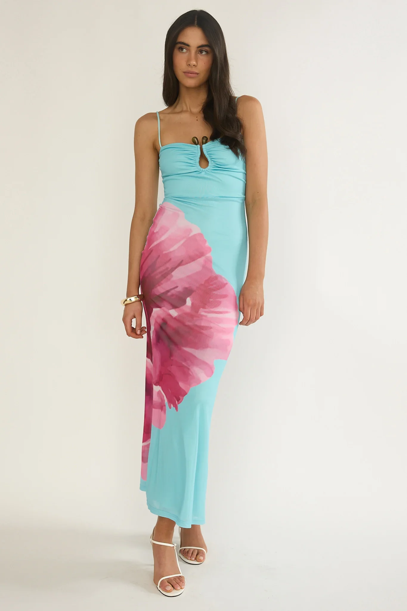 Orabella Waterdrop Wire Bust Maxi Dress Floral Aqua