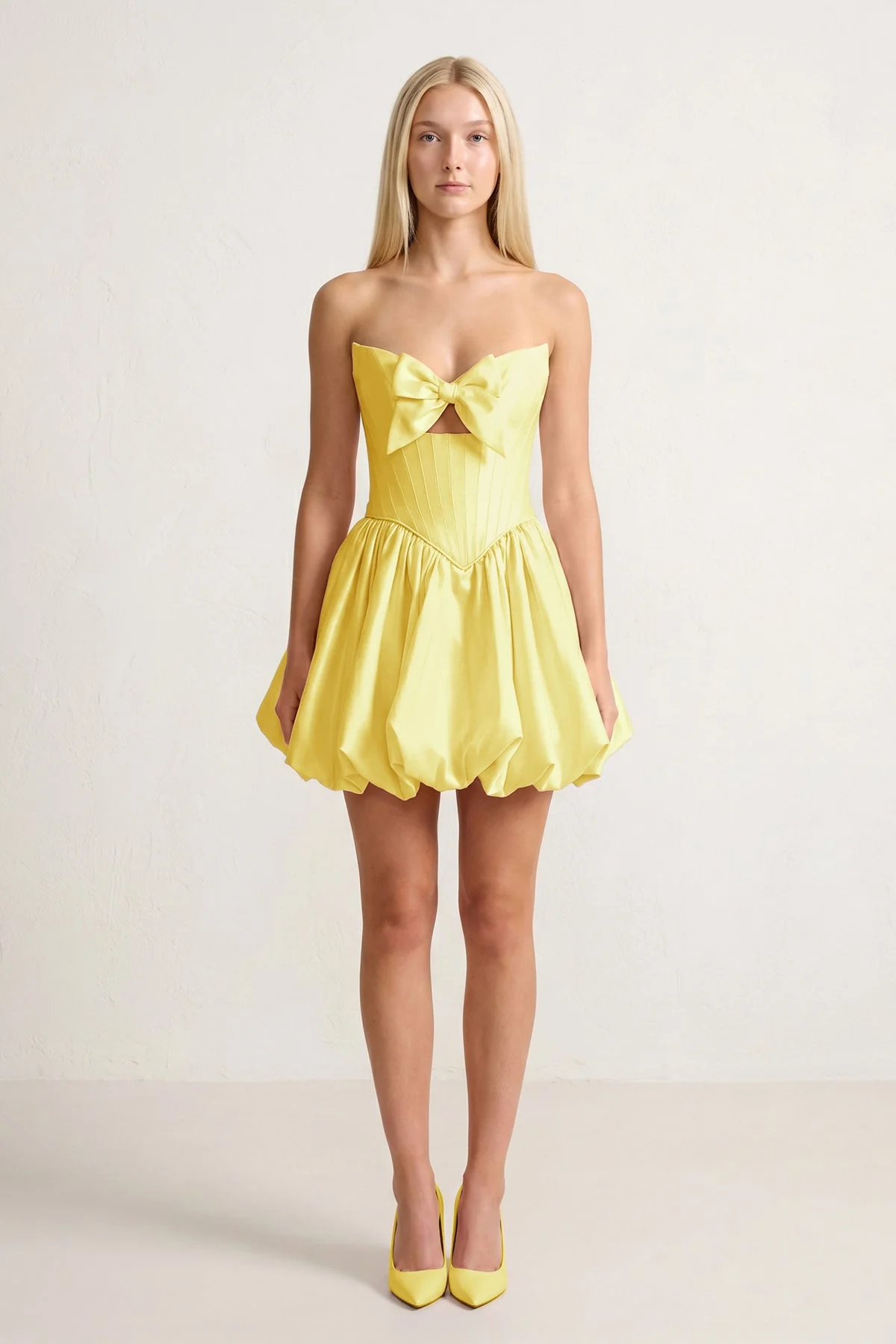 Pink Bowknot Sweetheart Bubble Hem A-Line Satin Homecoming Dress