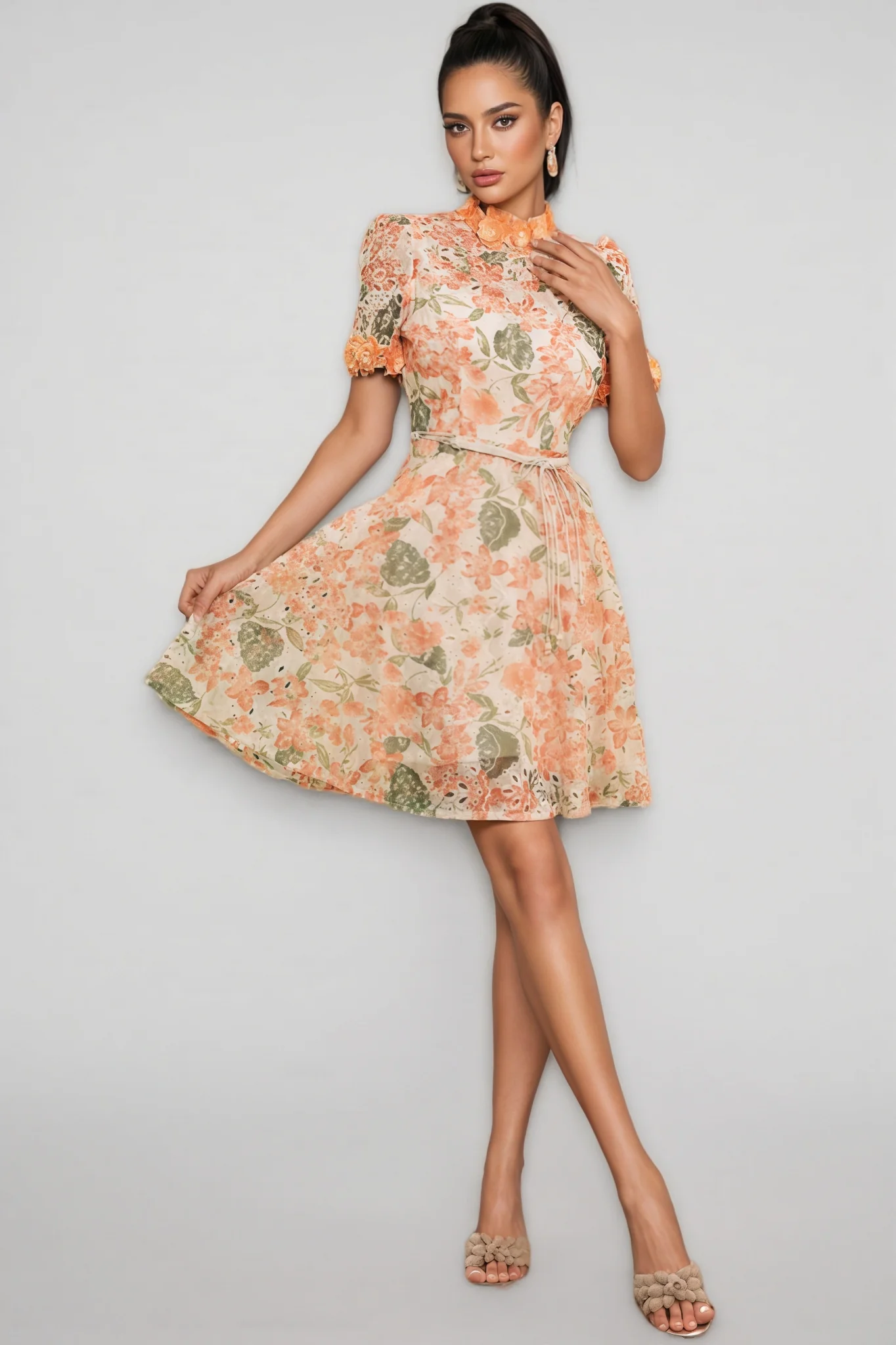 Rhema Short Sleeve Flower Mini Dress