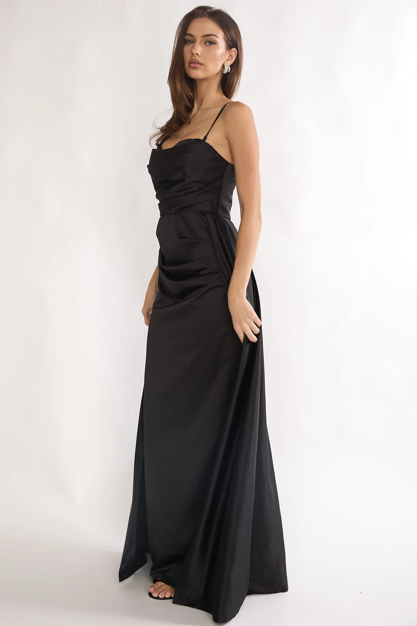 Asterelle Pleated Gathering Maxi Dress Black