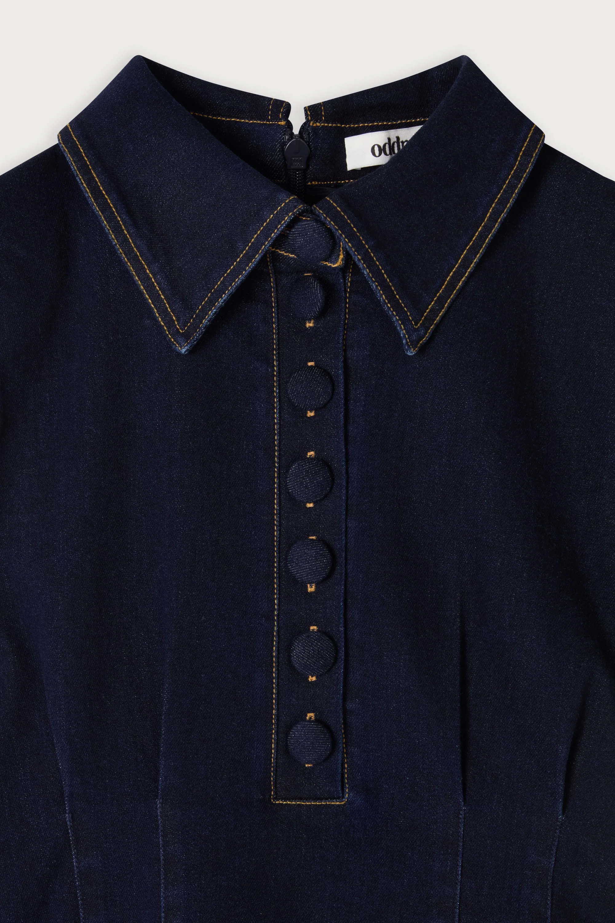 Cotton Mix Denim Collared Mini Dress