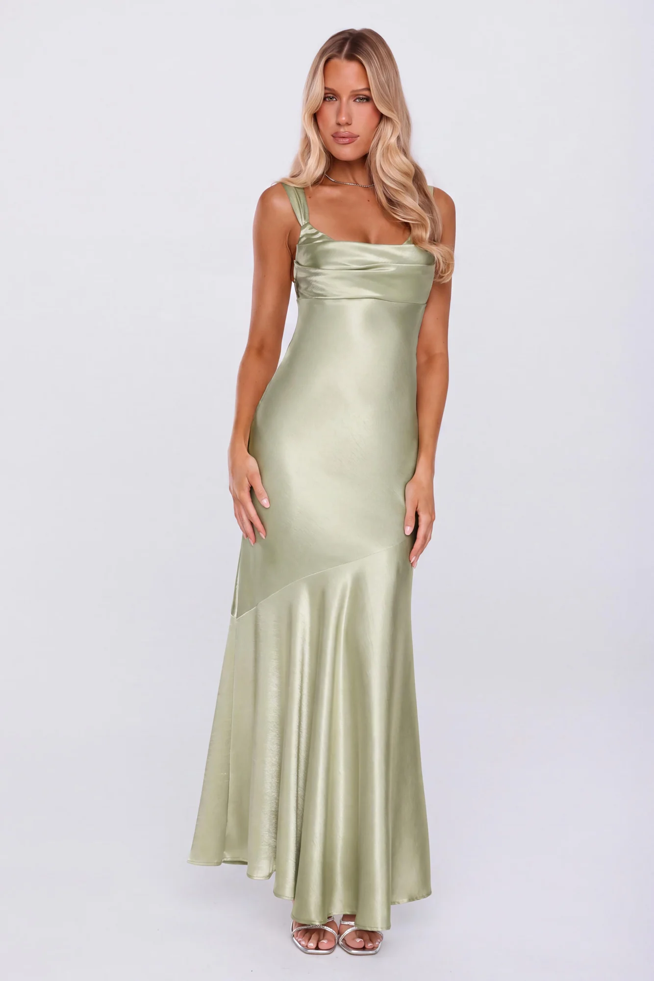Kiss Your Crush Satin Maxi Dress Sage