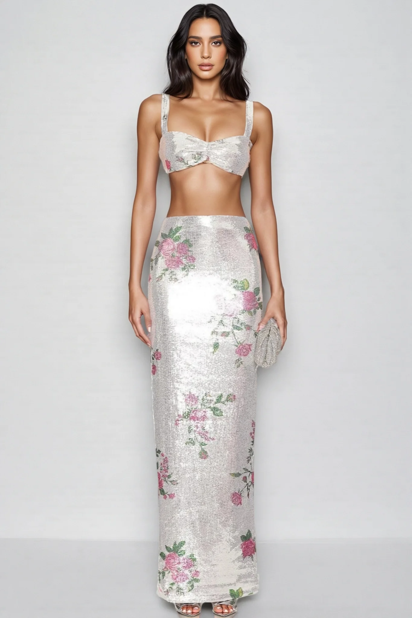 Orinthia Floral Sequin High Waist Maxi Dress