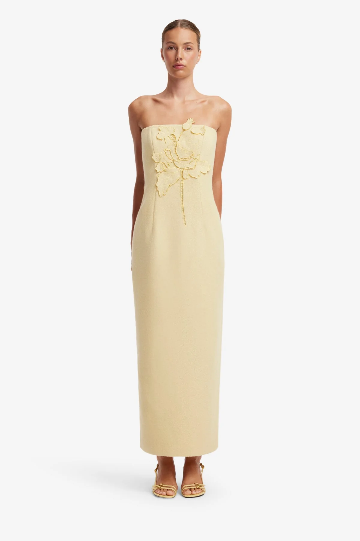 Rayna Appliqué Tweed Maxi Dress - Dusty Yellow