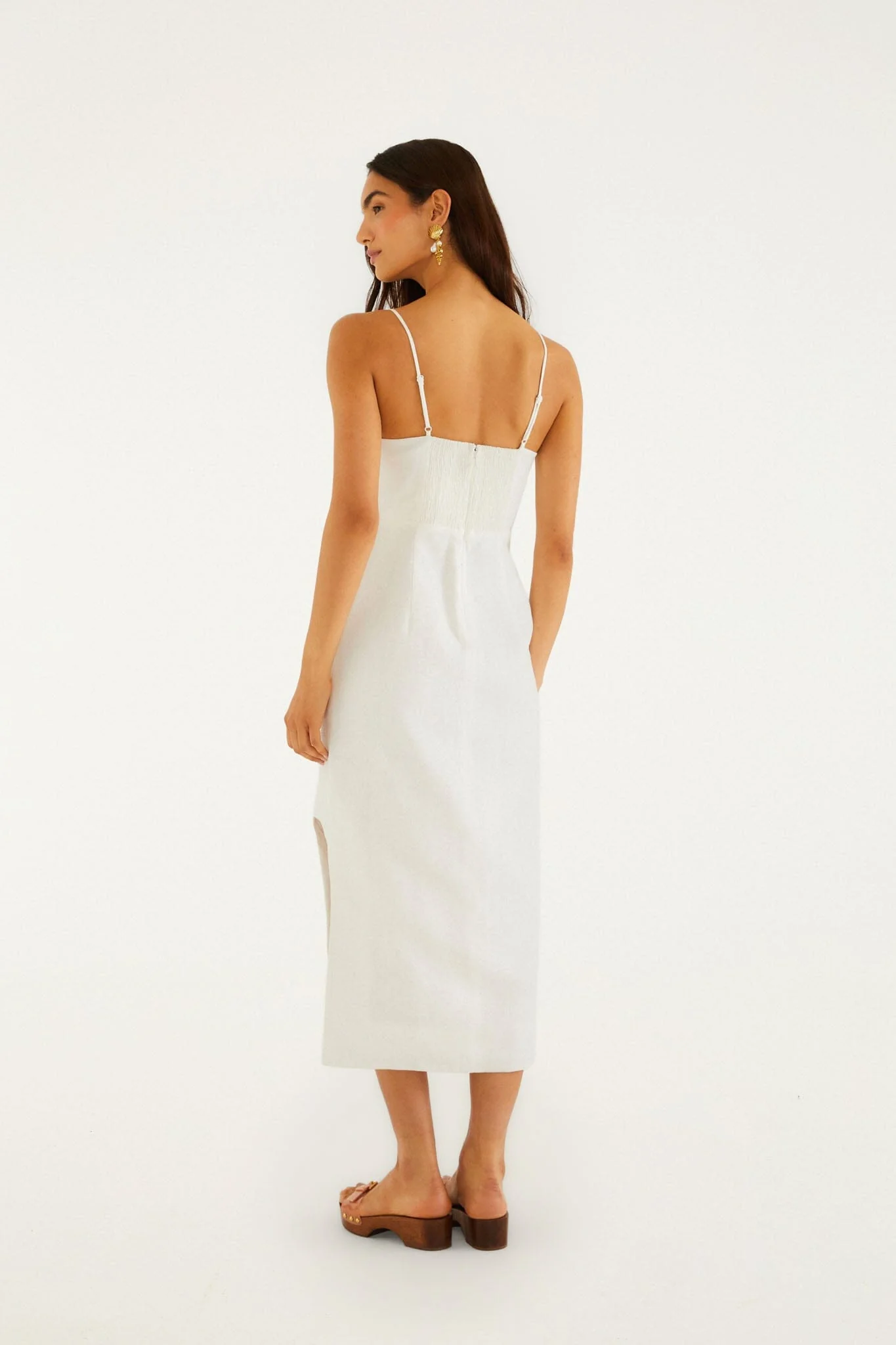 Off-White Shell Bodice Pearl Midi Dress