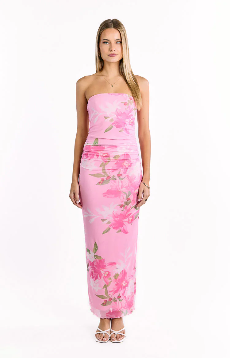 Imogen Pink and Green Floral Print Maxi Dress
