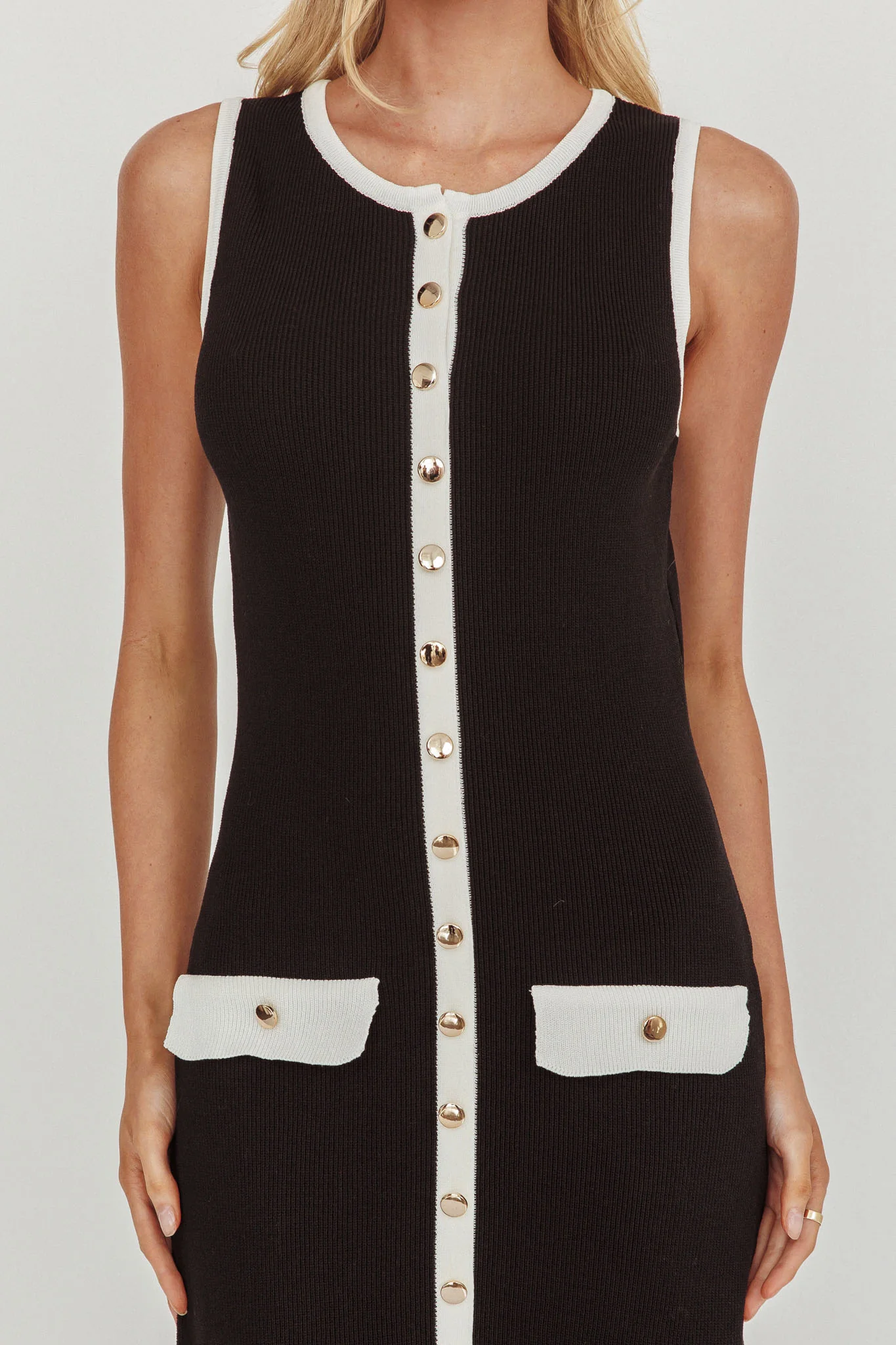 Thessa Faux Placket Knit Maxi Dress Black - luluinthesky