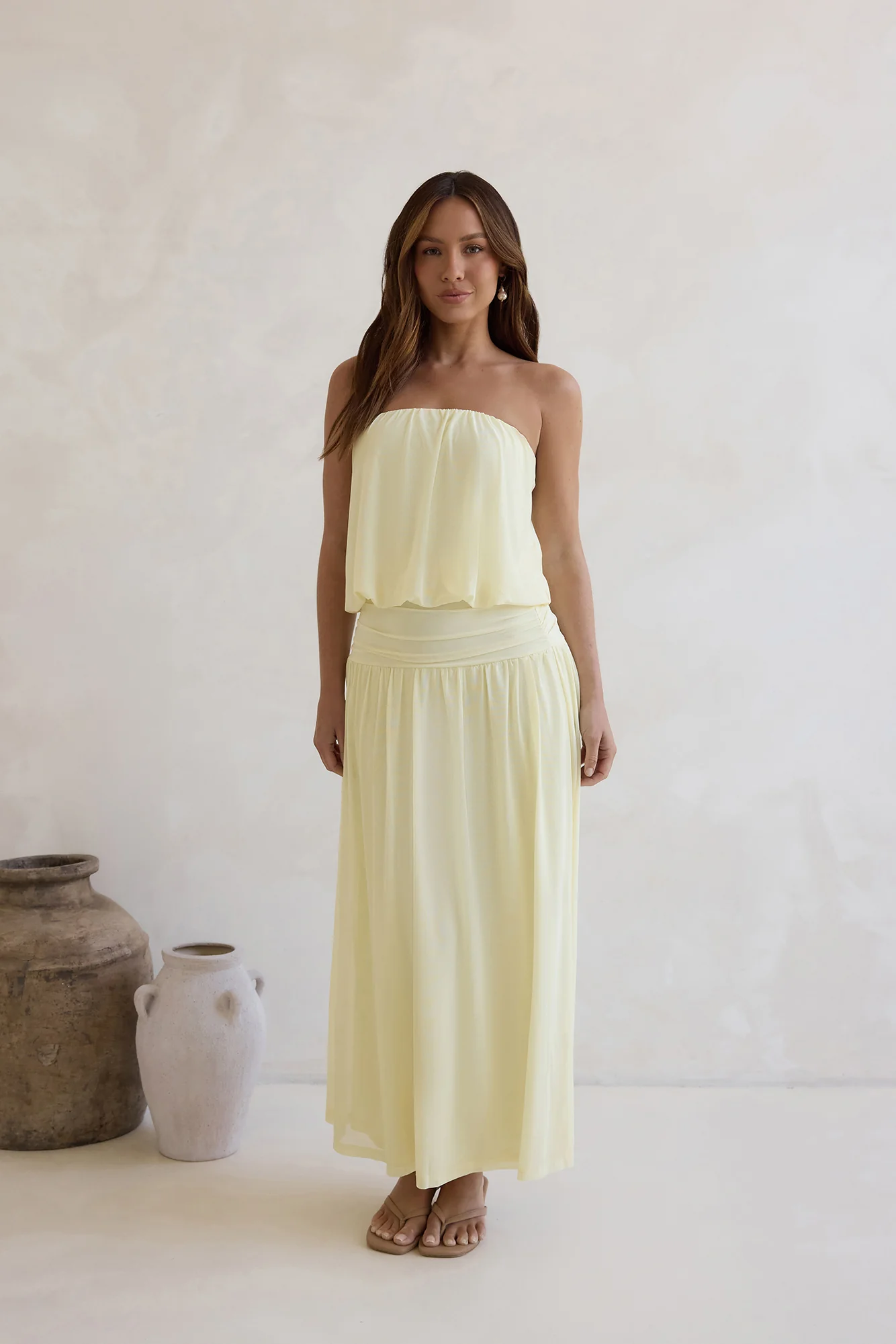 Calling Me Mesh Strapless Maxi Dress Yellow - luluinthesky