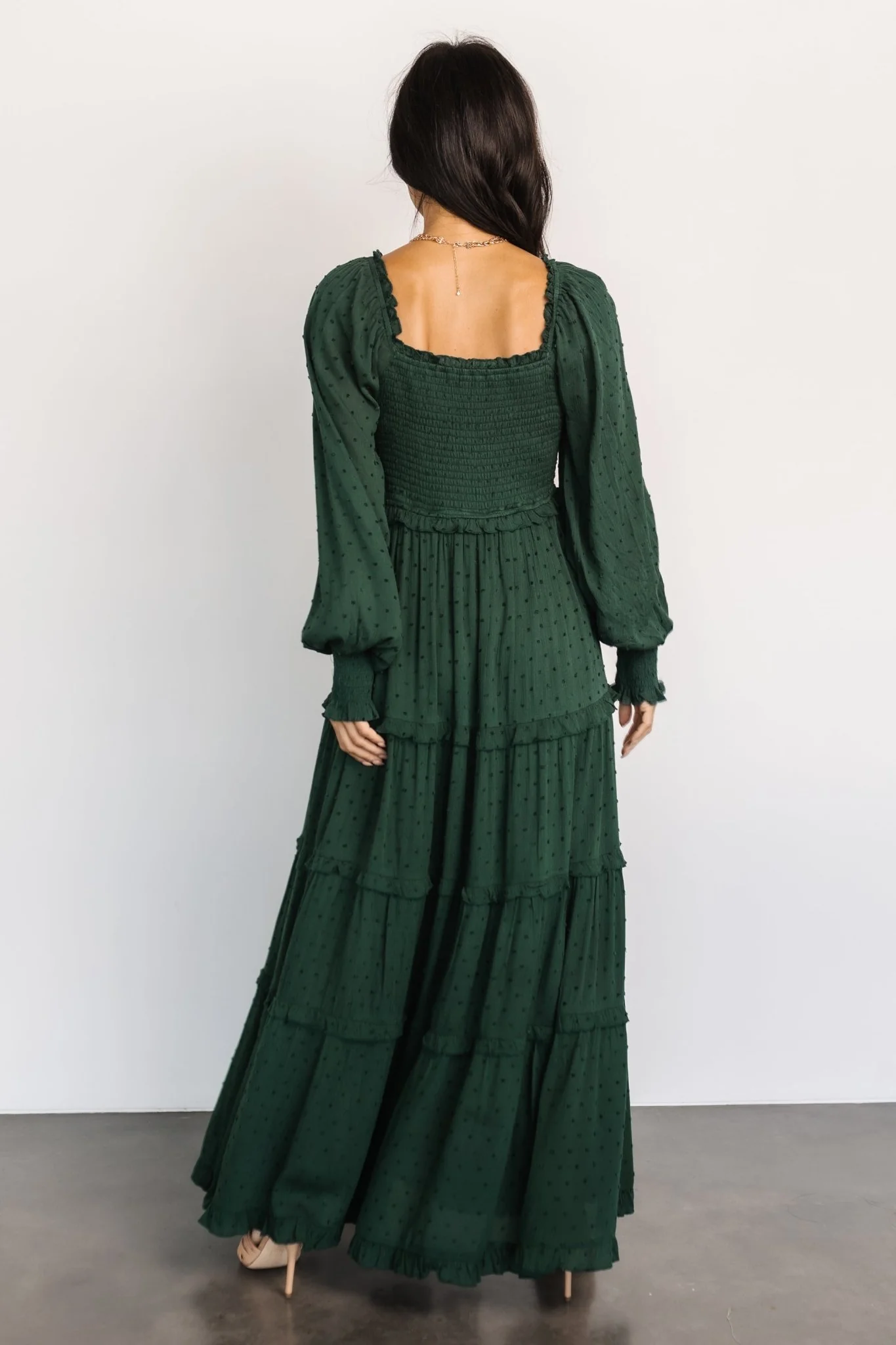 Amanda Smocked Dotted Maxi Dress | Evergreen - luluinthesky