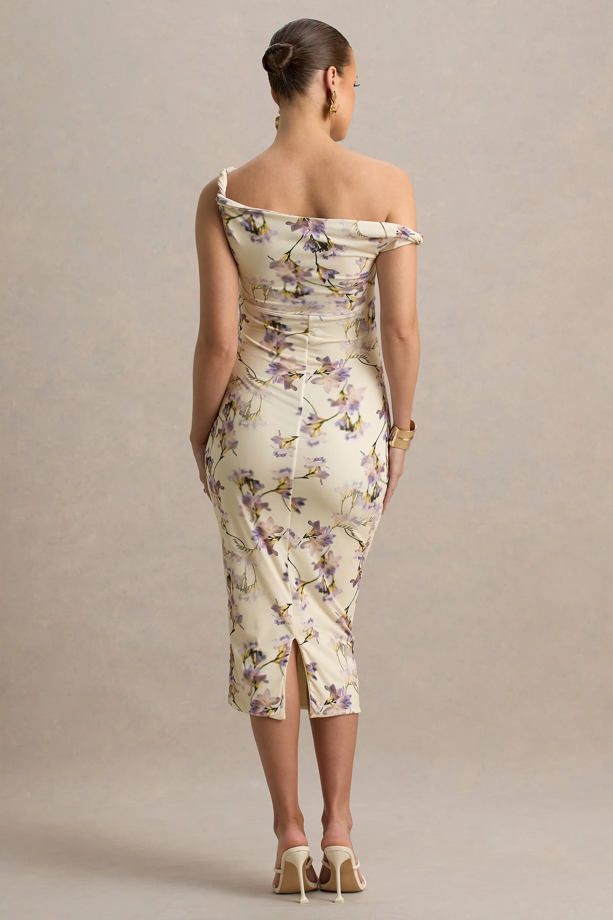 Salome | Lemon Floral Print Floral Print Twisted Asymmetric Maternity Midi Dress