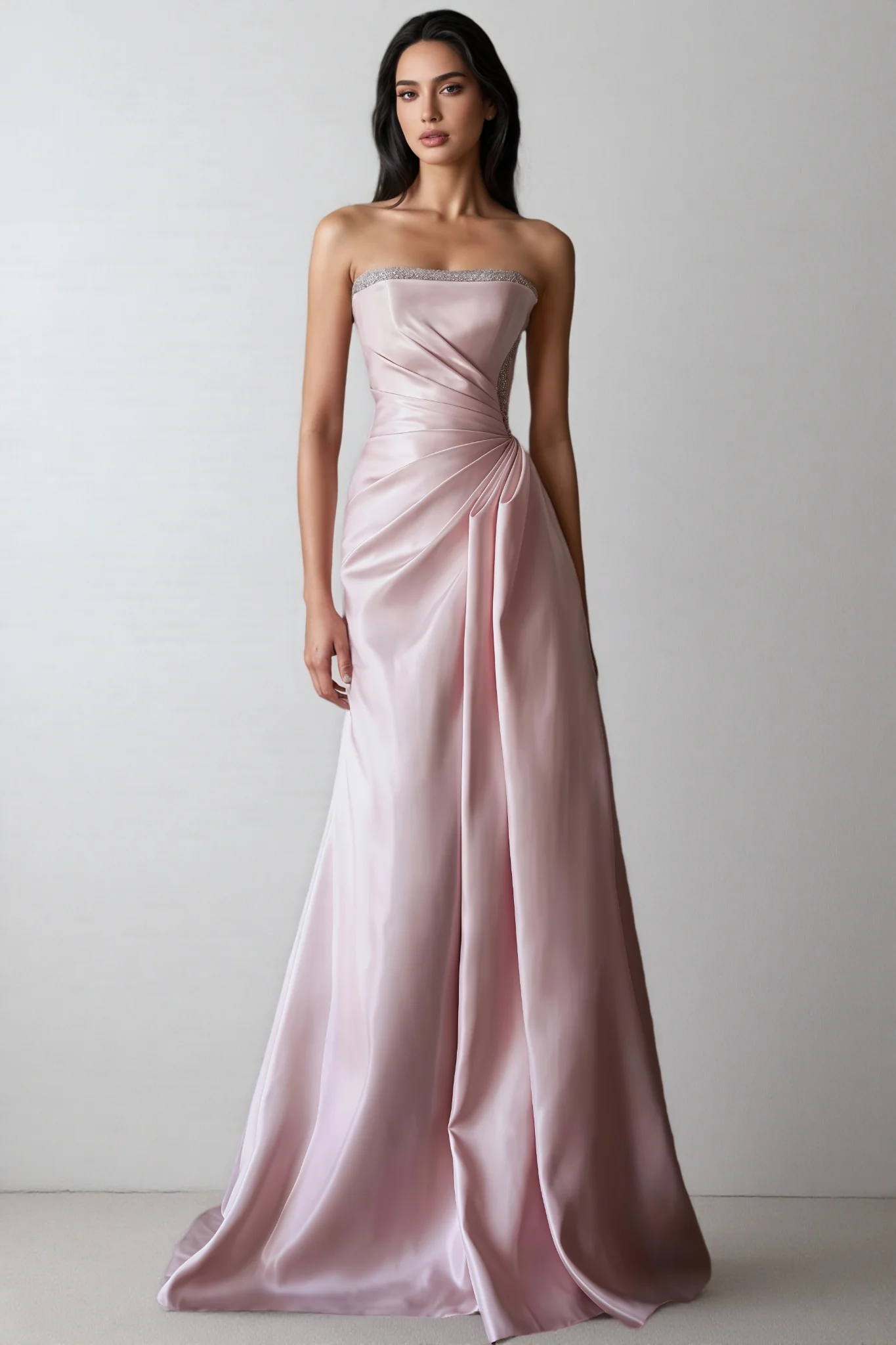 Lyriclr Pink Rhinestone Strapless Maxi Dress
