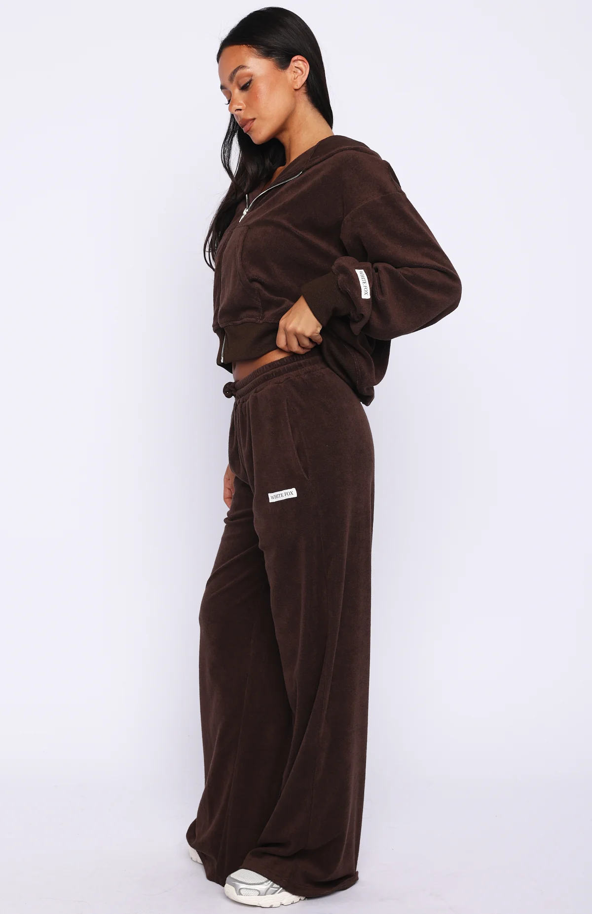 Causing Commotion Terry Wide Leg Sweatpants Chocolate