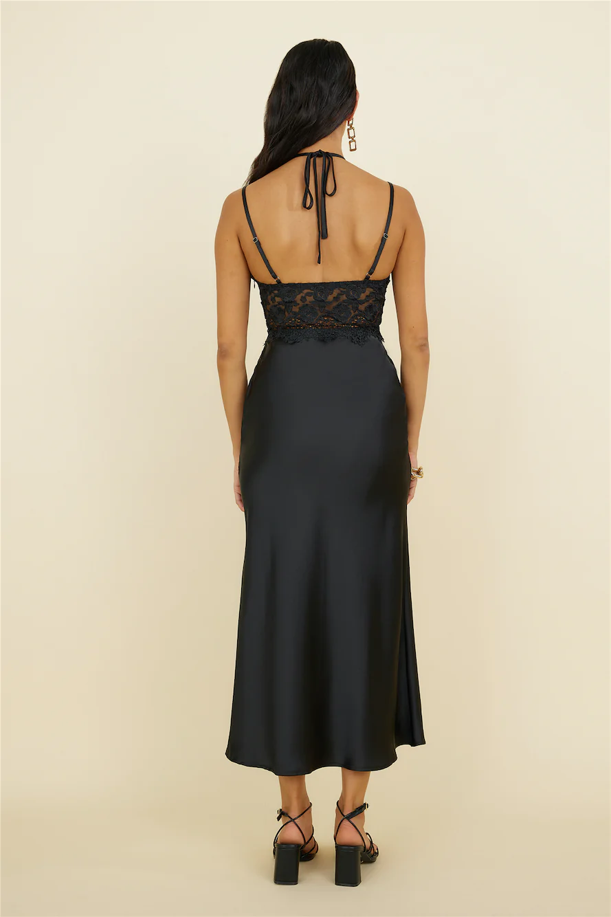 Sunday Brunch Satin Maxi Dress Black