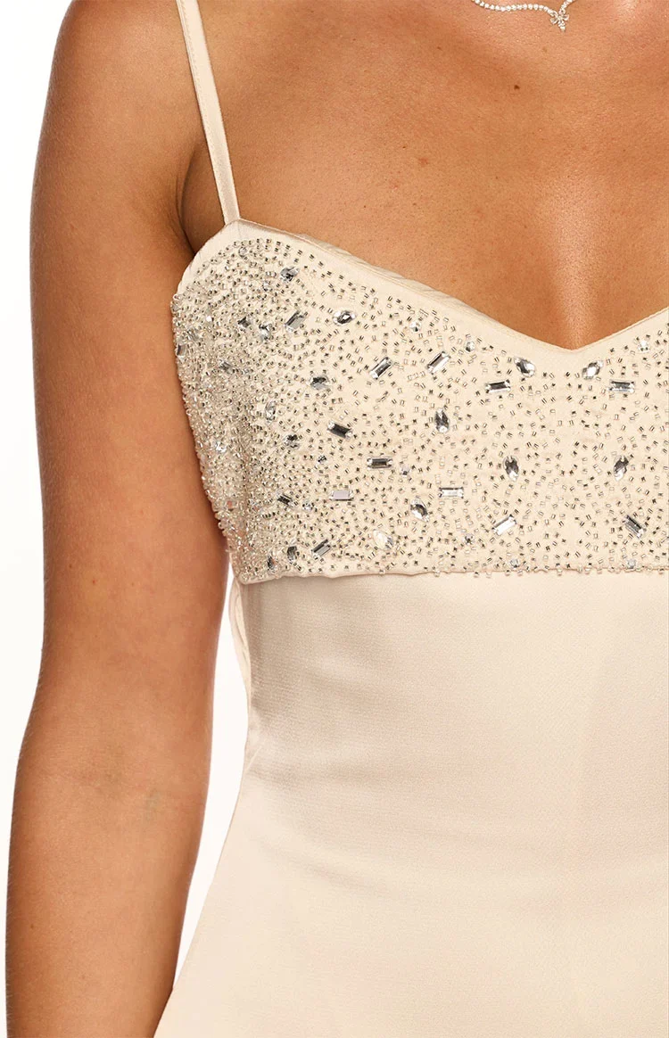 Fran Cream Sequin Contrast Party Mini Dress