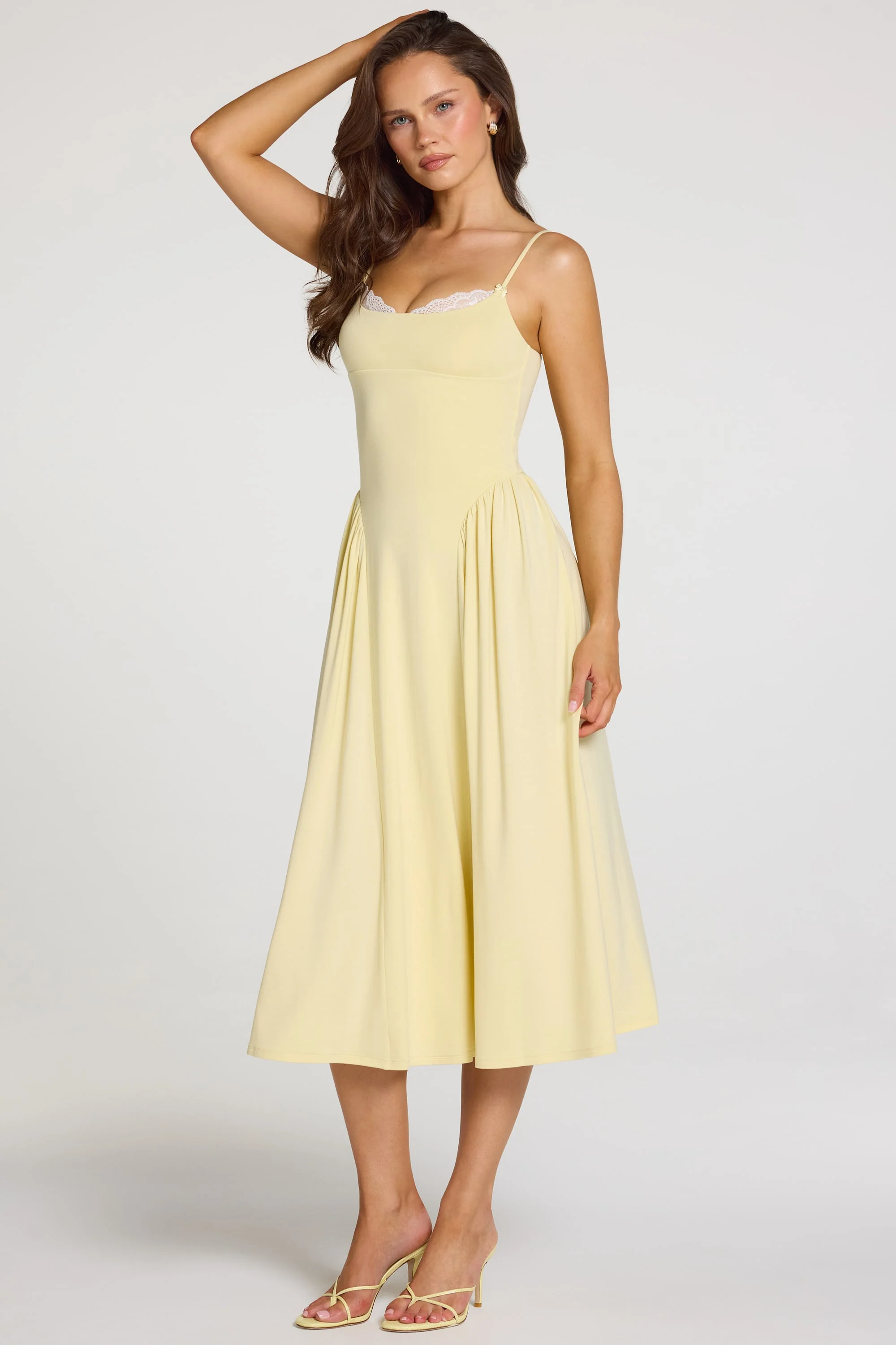 Modal Lace-Trim Midaxi Dress in Pastel Yellow