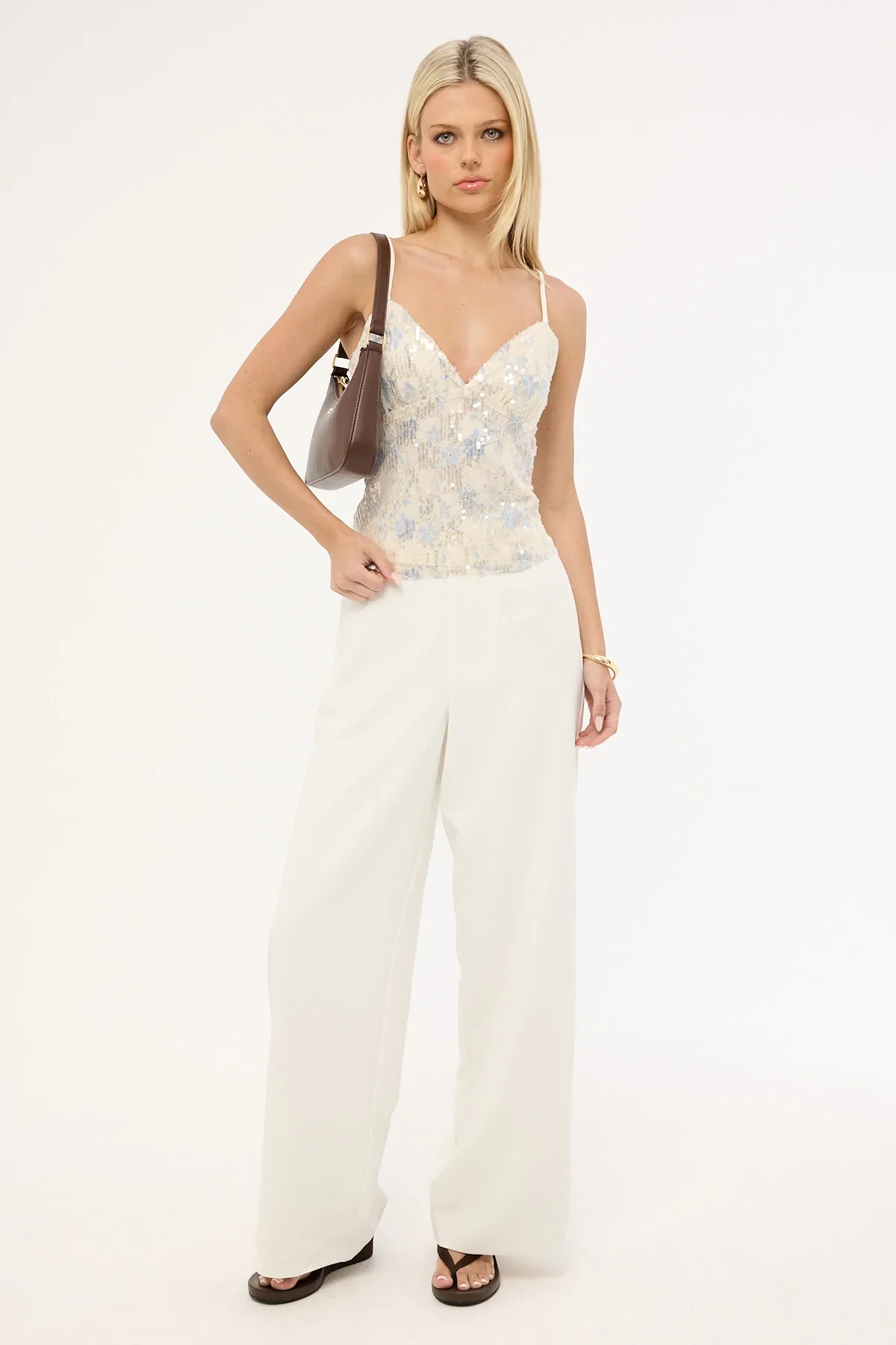 Luck & Trouble Mila Sequin Cami Top Cream