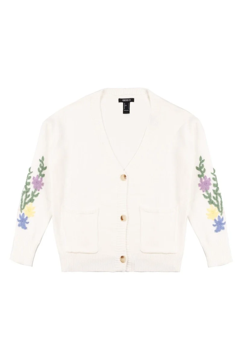 Floral Embroidered-Sleeve Cropped Cardigan