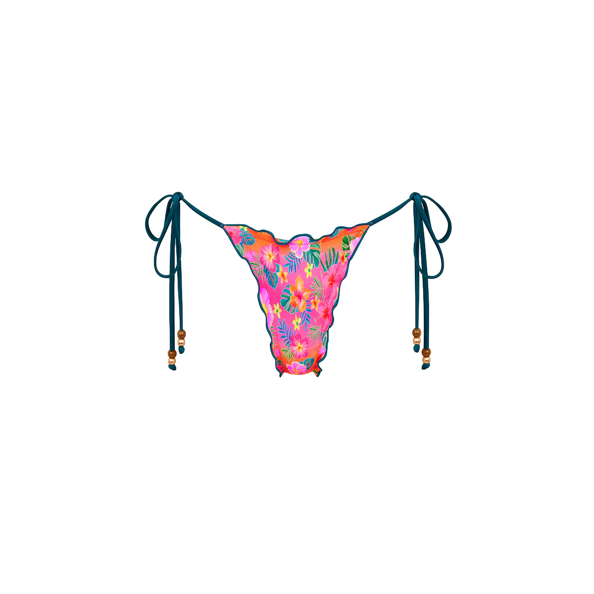 Lettuce Edge Thong Tie Bikini Bottom - Summer Glow