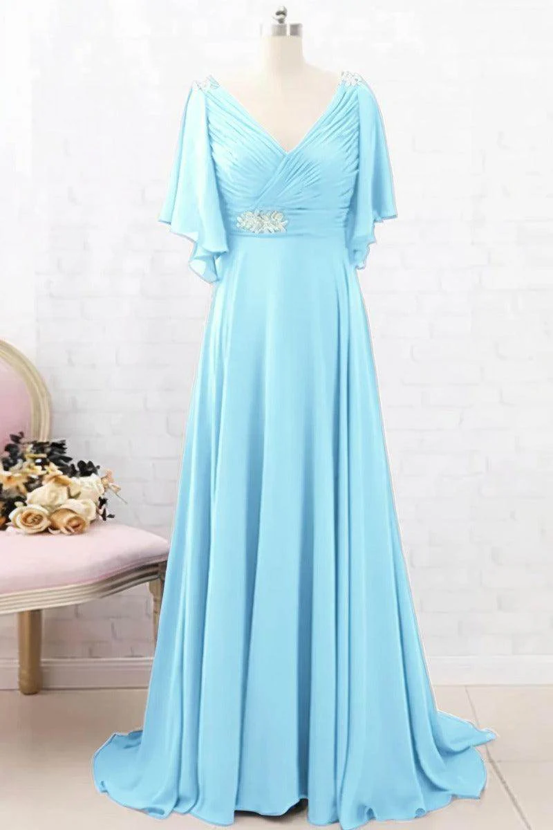 A-Line Sweep-Brush Train Chiffon Mother Dress CM0082