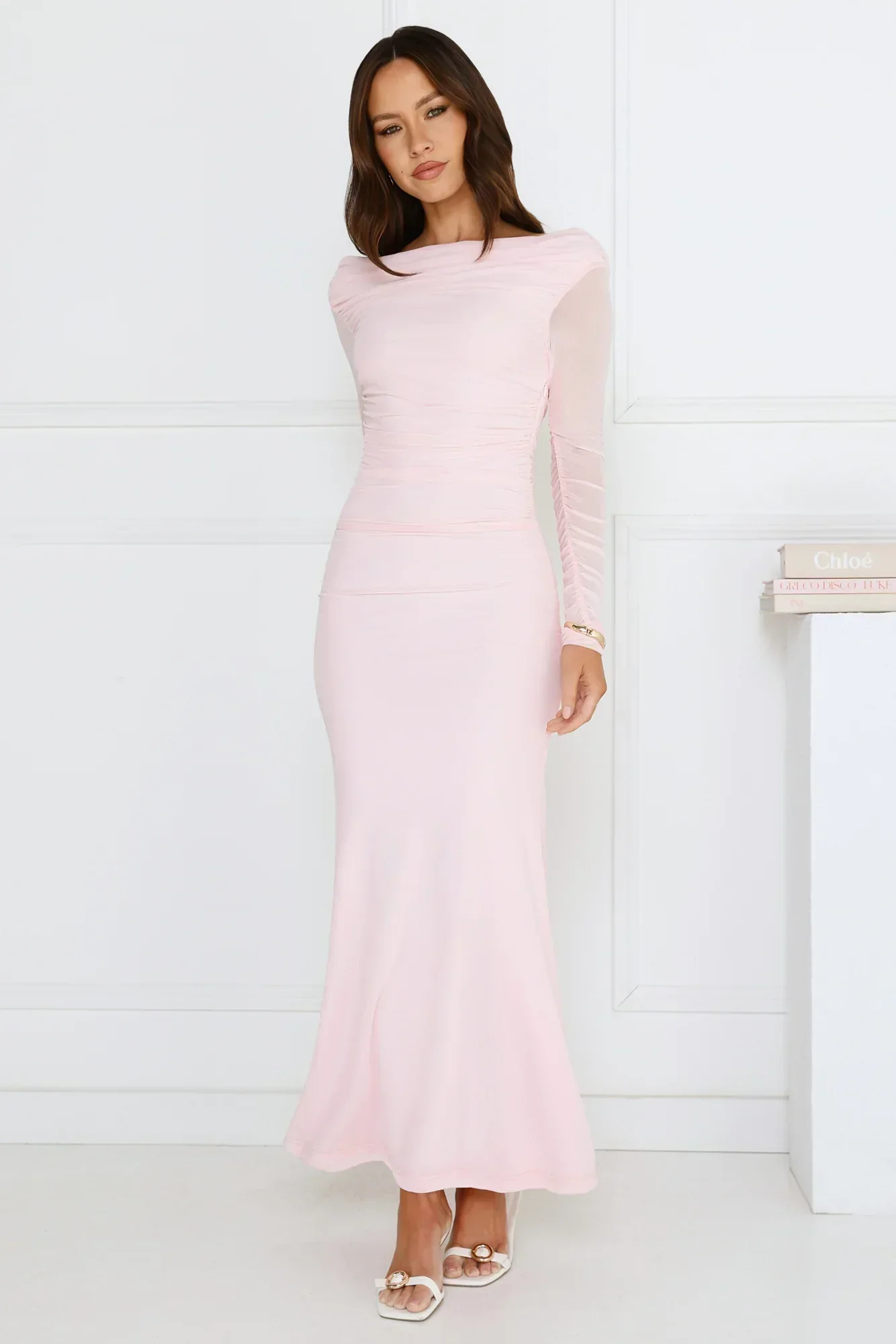 Love Chaser Mesh Long Sleeve Maxi Dress