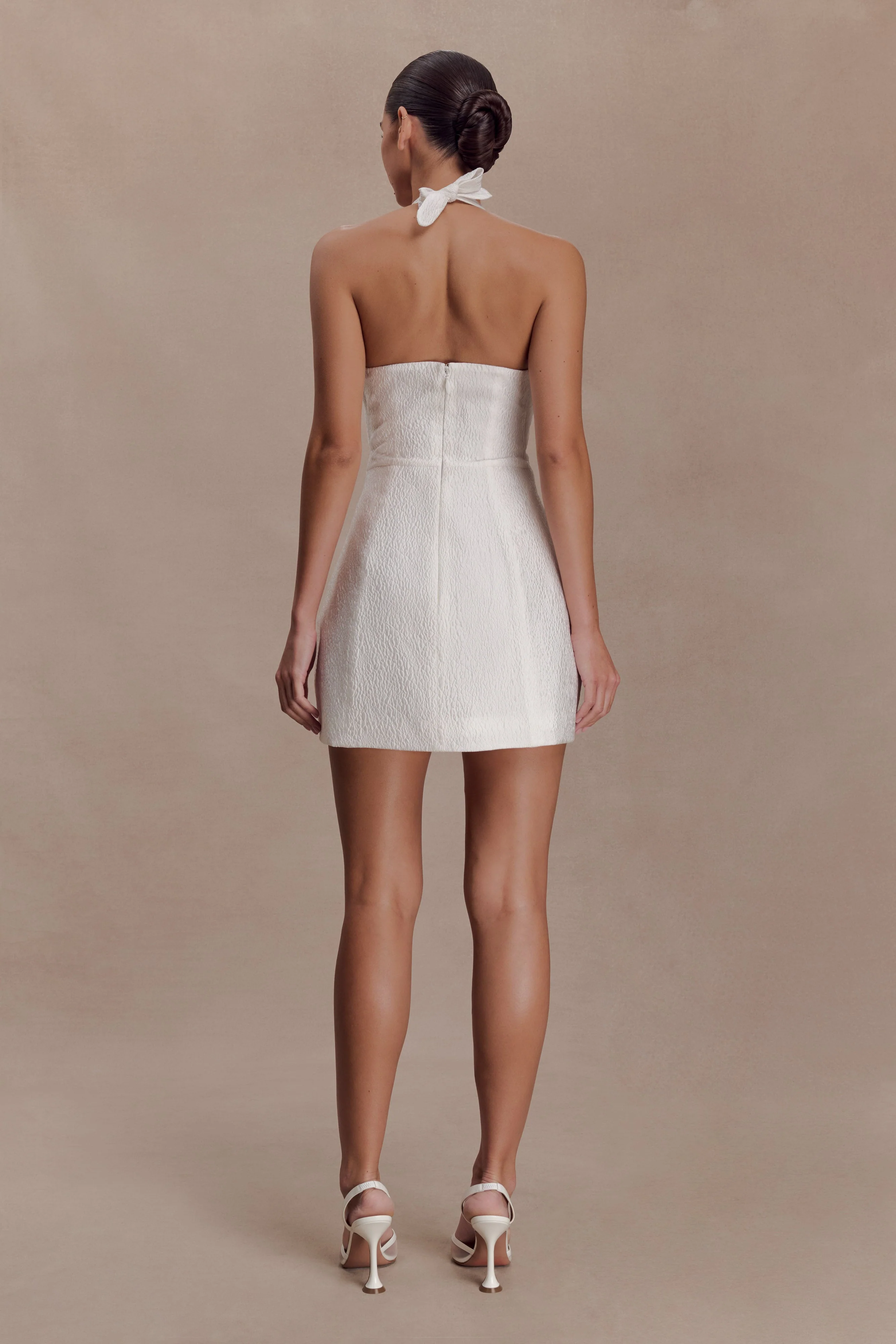Ella Bow Detail Halter Mini Dress - White