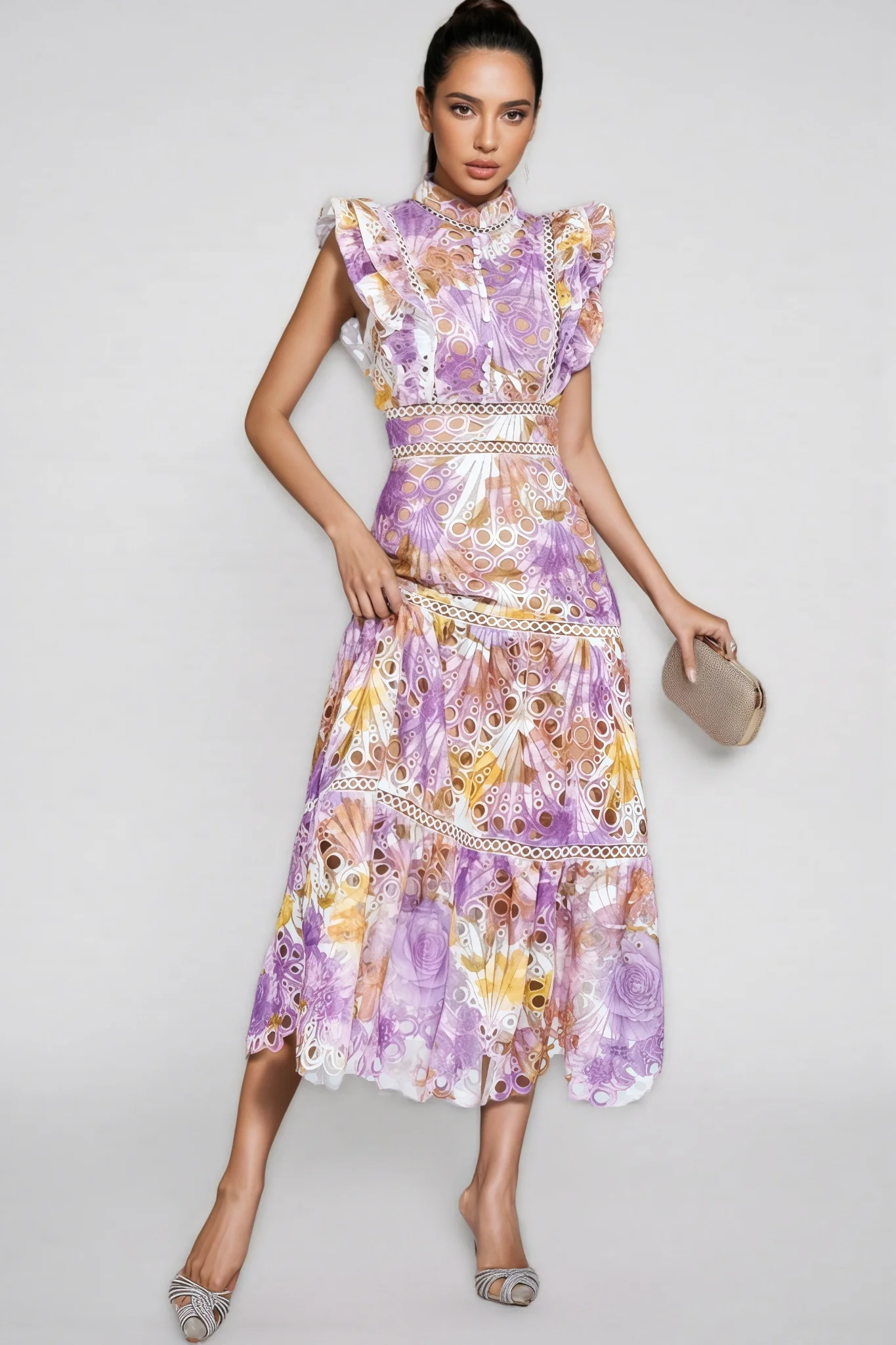 Calvin Purple Hollow Sleeveless Midi Dress