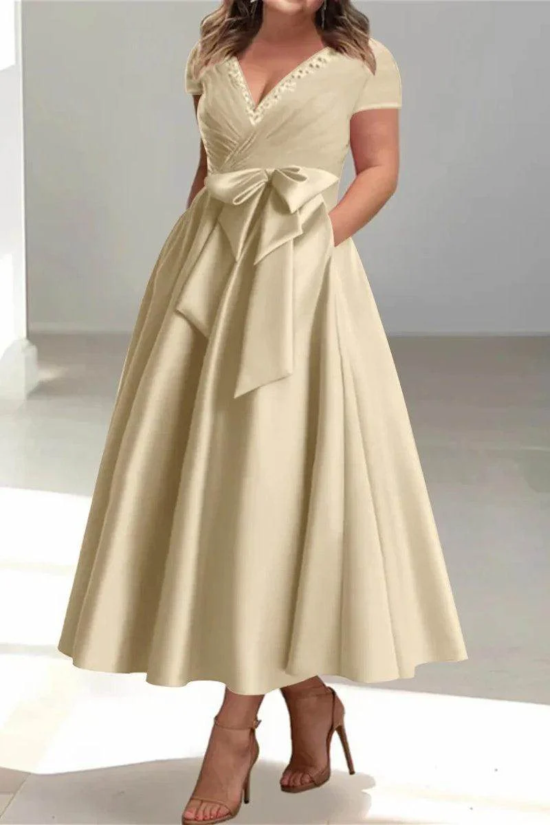 A Line V-Neck Mother of the Bride Dresses with Pockets CM0350
