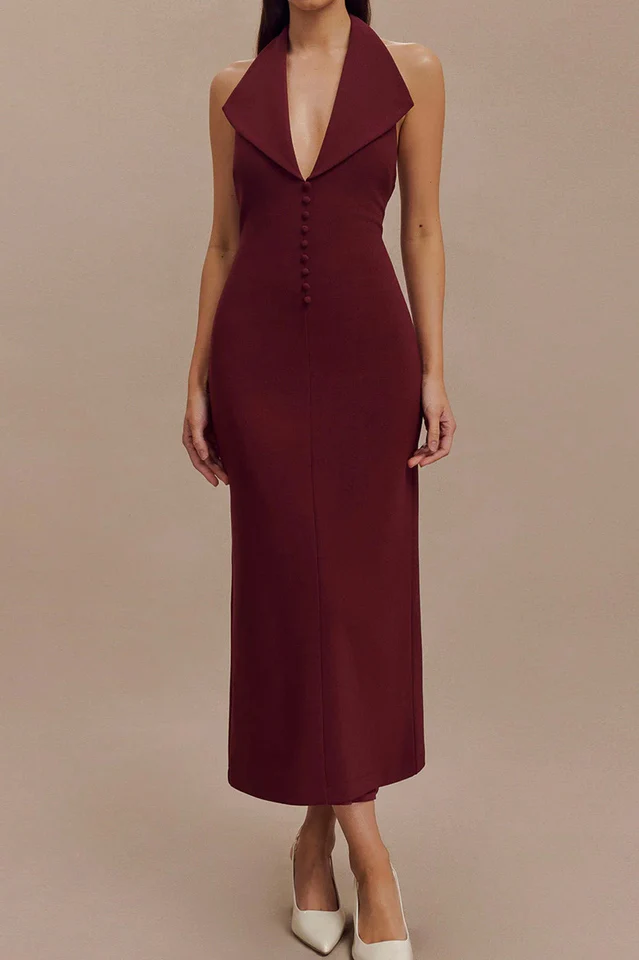 Annita Crepe Halter Midi Dress