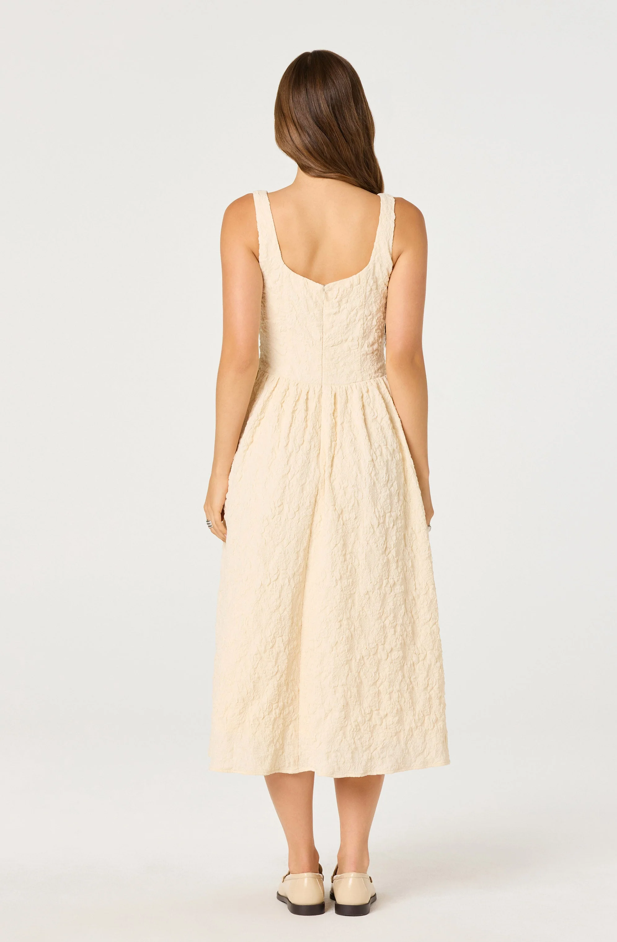 Button Front Boat Neck Midi Dress