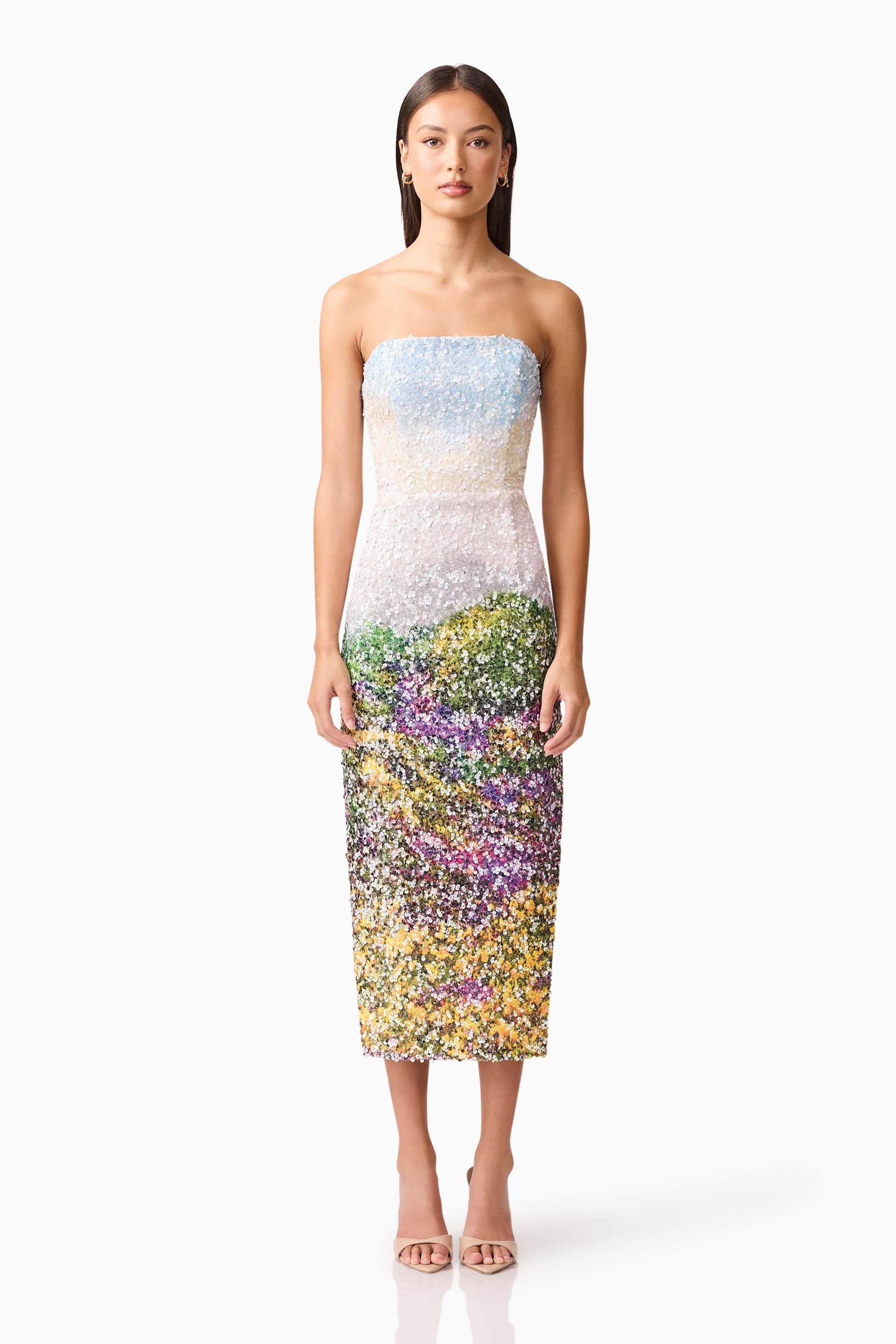 Arden Strapless Midi Dress in Multi Ombre