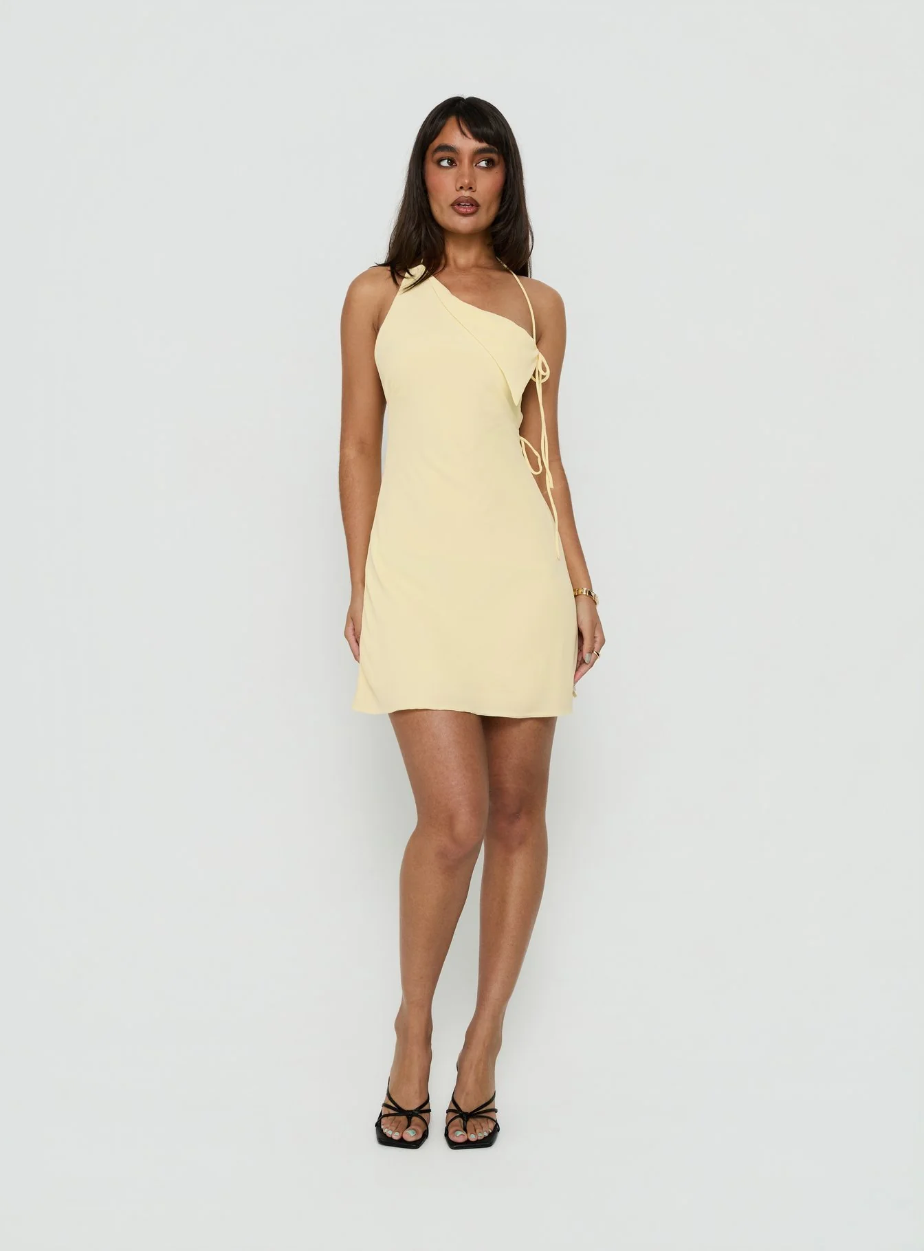 Ariann One Shoulder Low Back Mini Dress Yellow