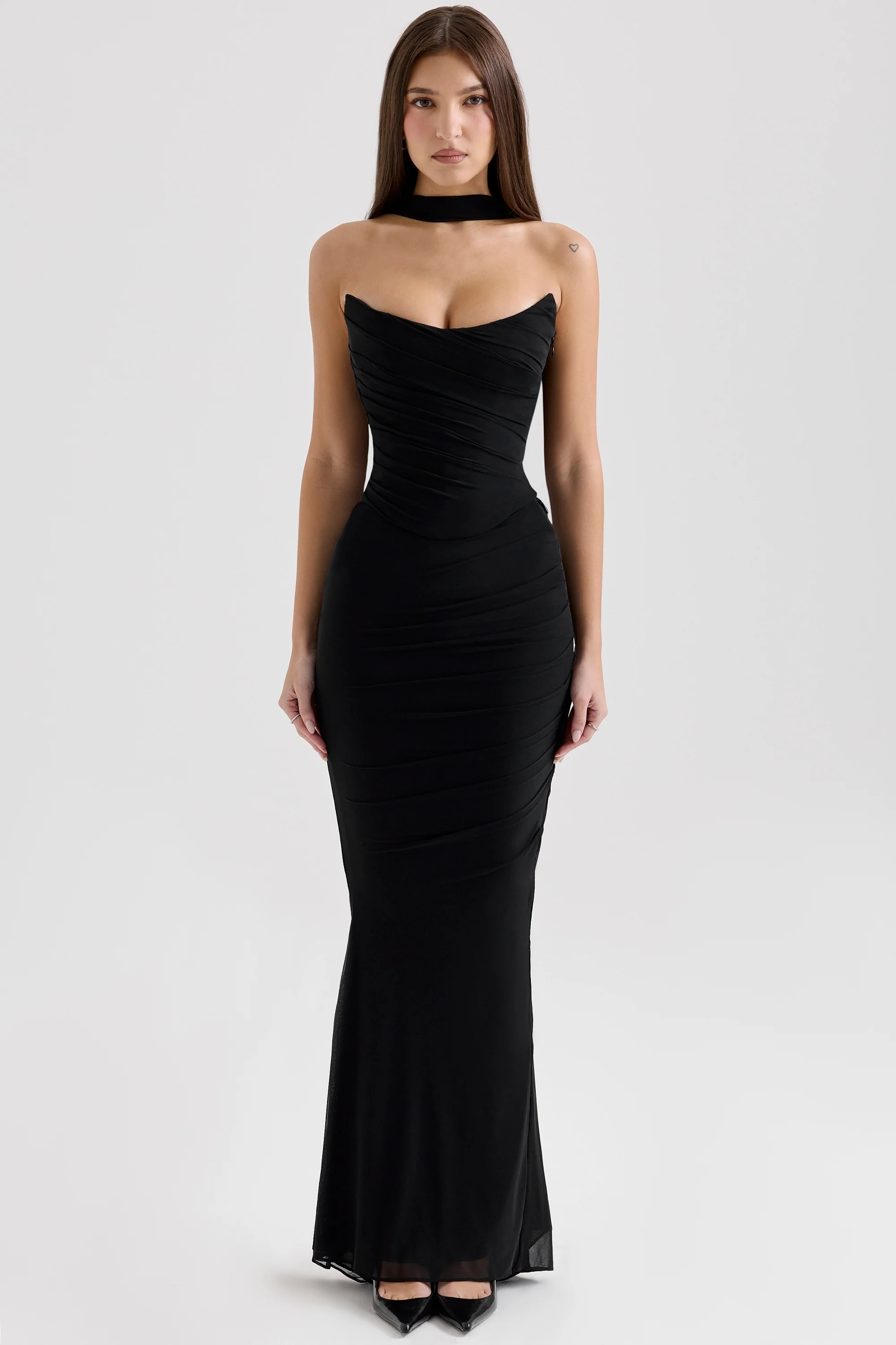 Black Mesh Maxi Skirt With Fluted Hem