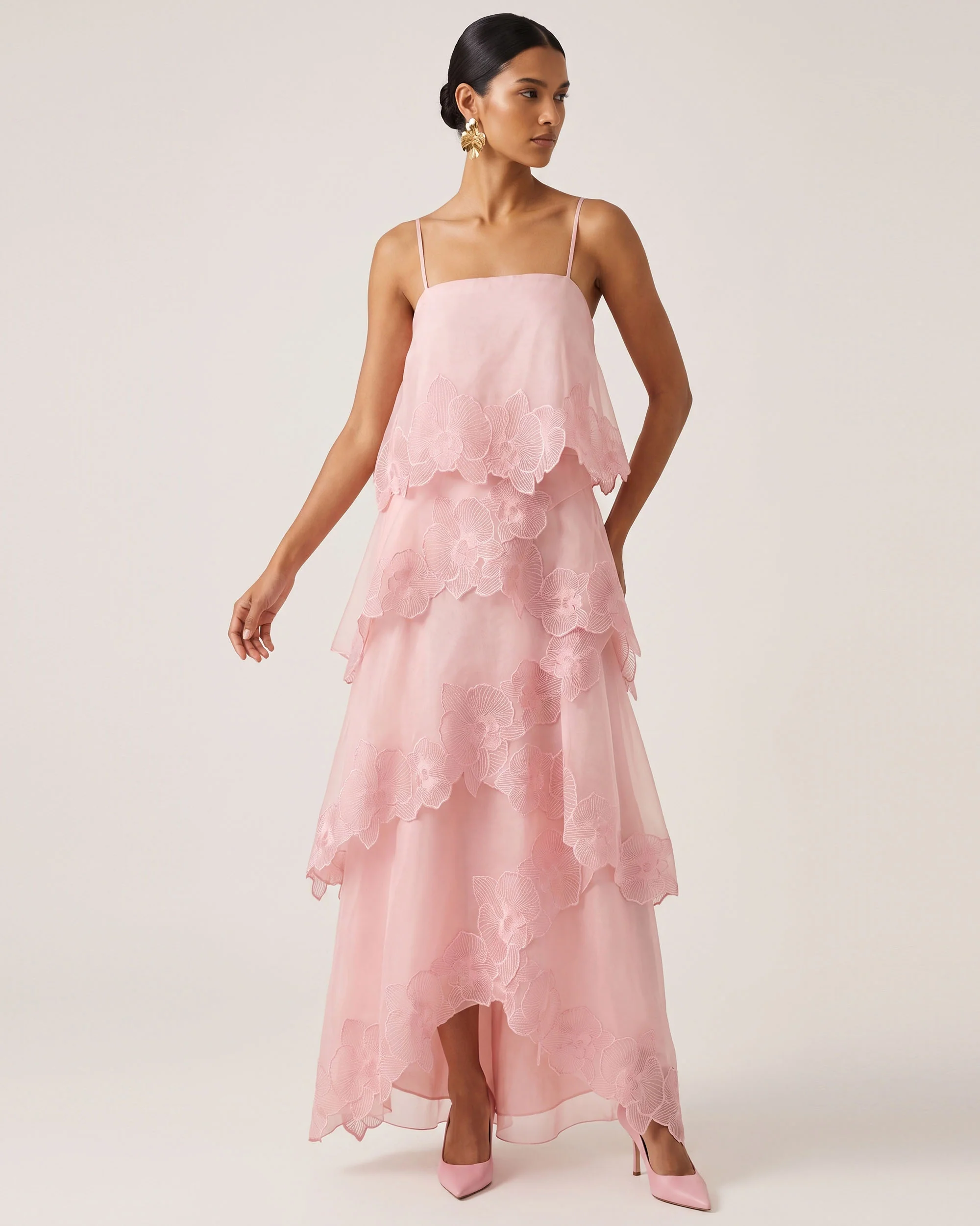 Orchid Embroidered Layered Maxi Dress - Blush Powder