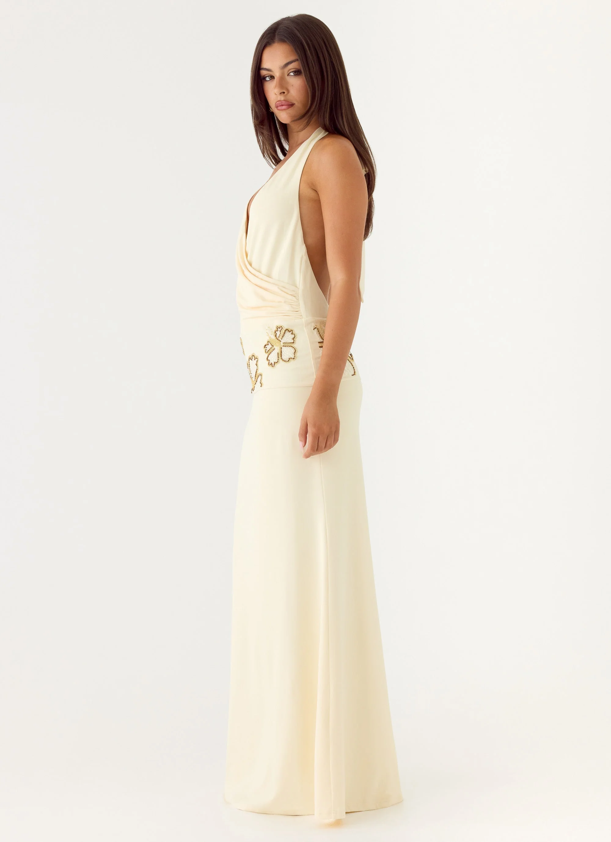 Sandrine Beaded Maxi Dress - Yellow - luluinthesky