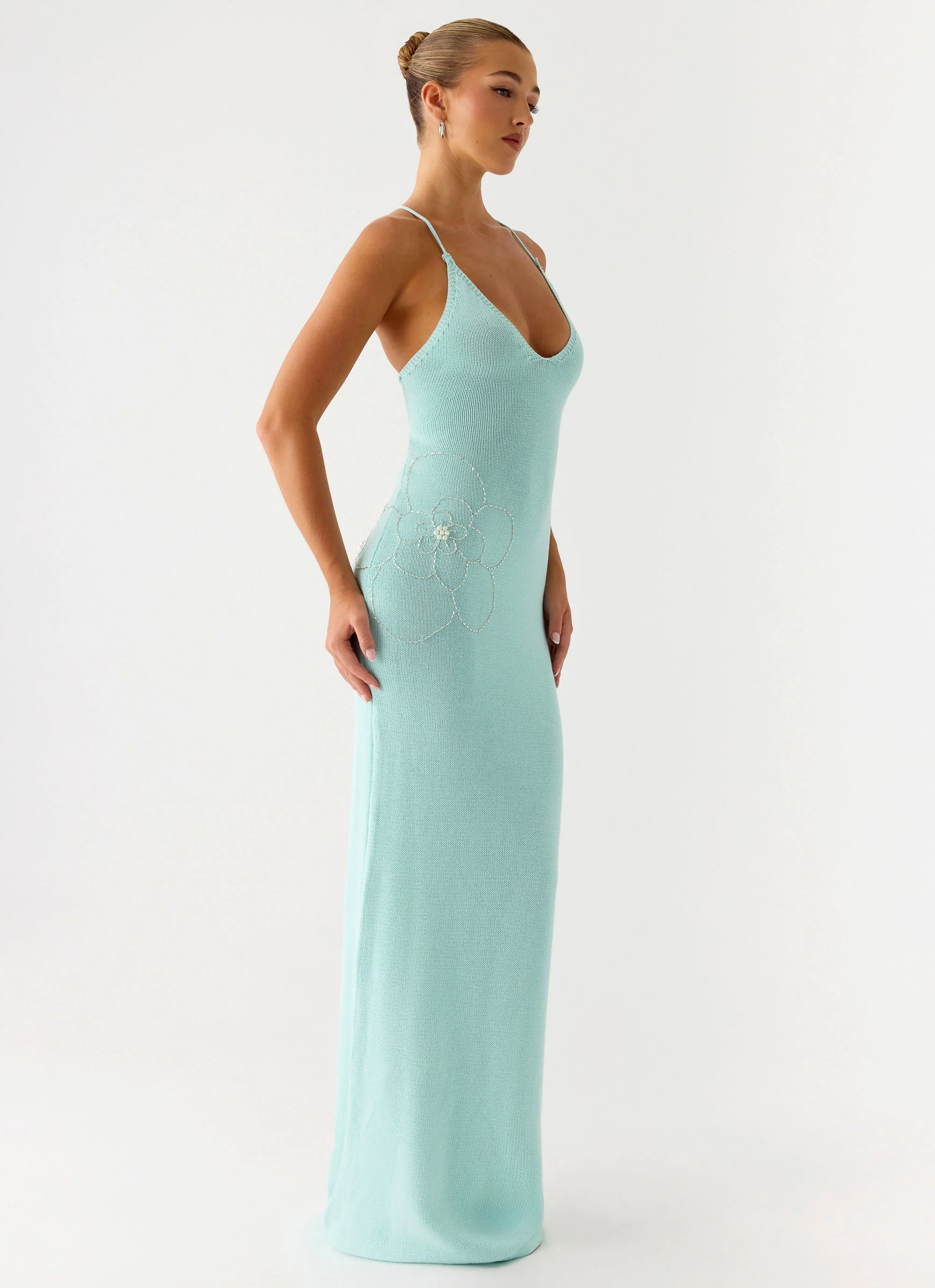 Amaya Knit Maxi Dress - Aqua - luluinthesky