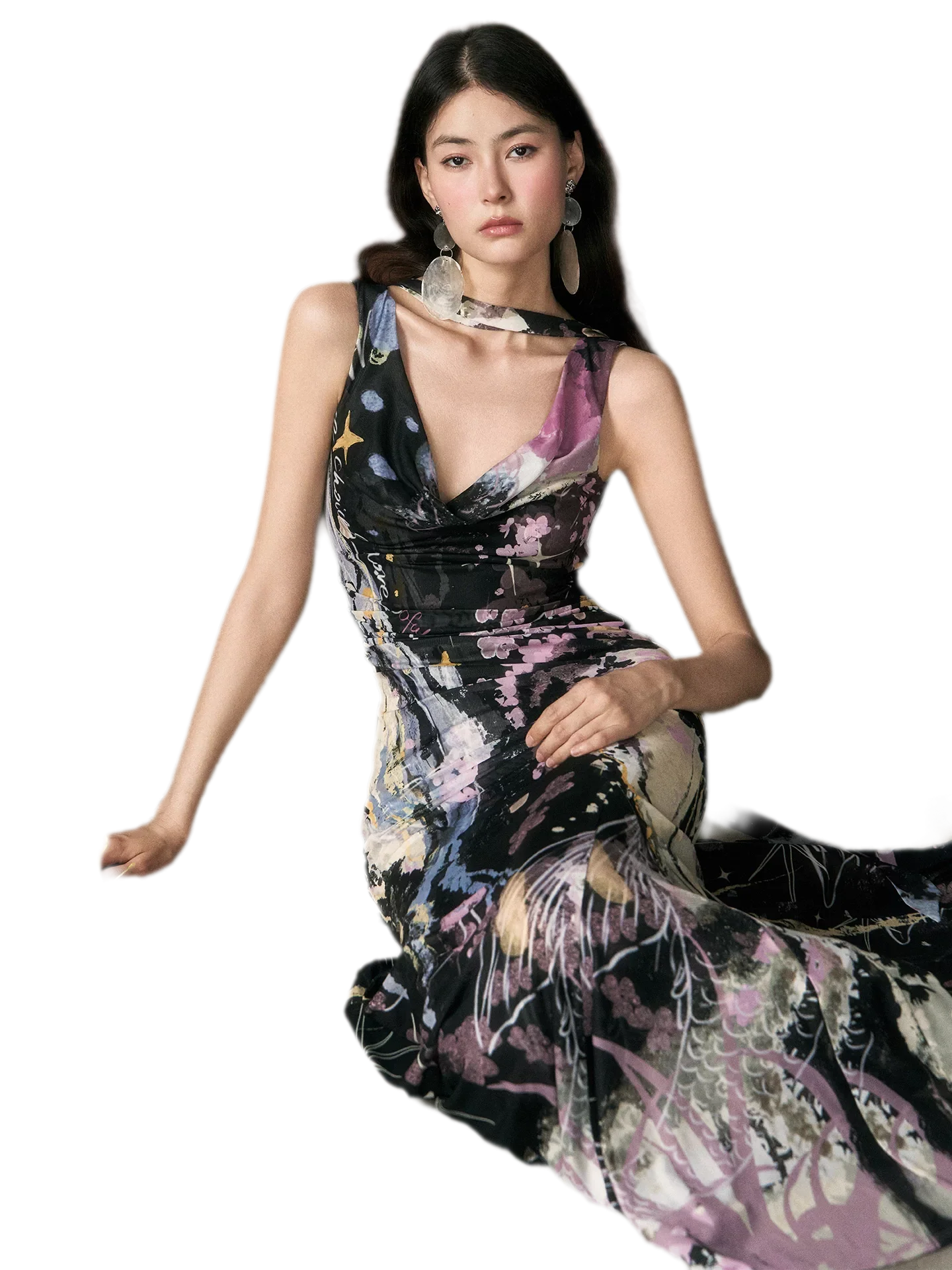Hand-Painted Mesh Mermaid Dress