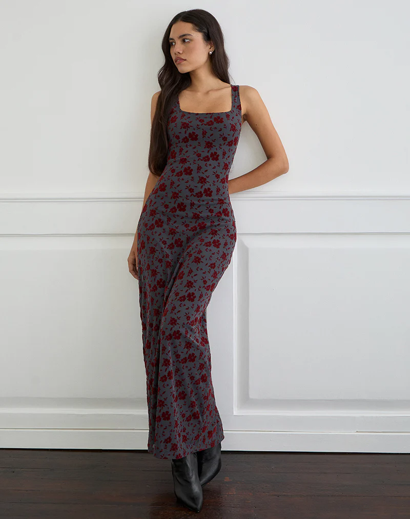 Sayidan Maxi Dress in Garden Floral Blue Grey