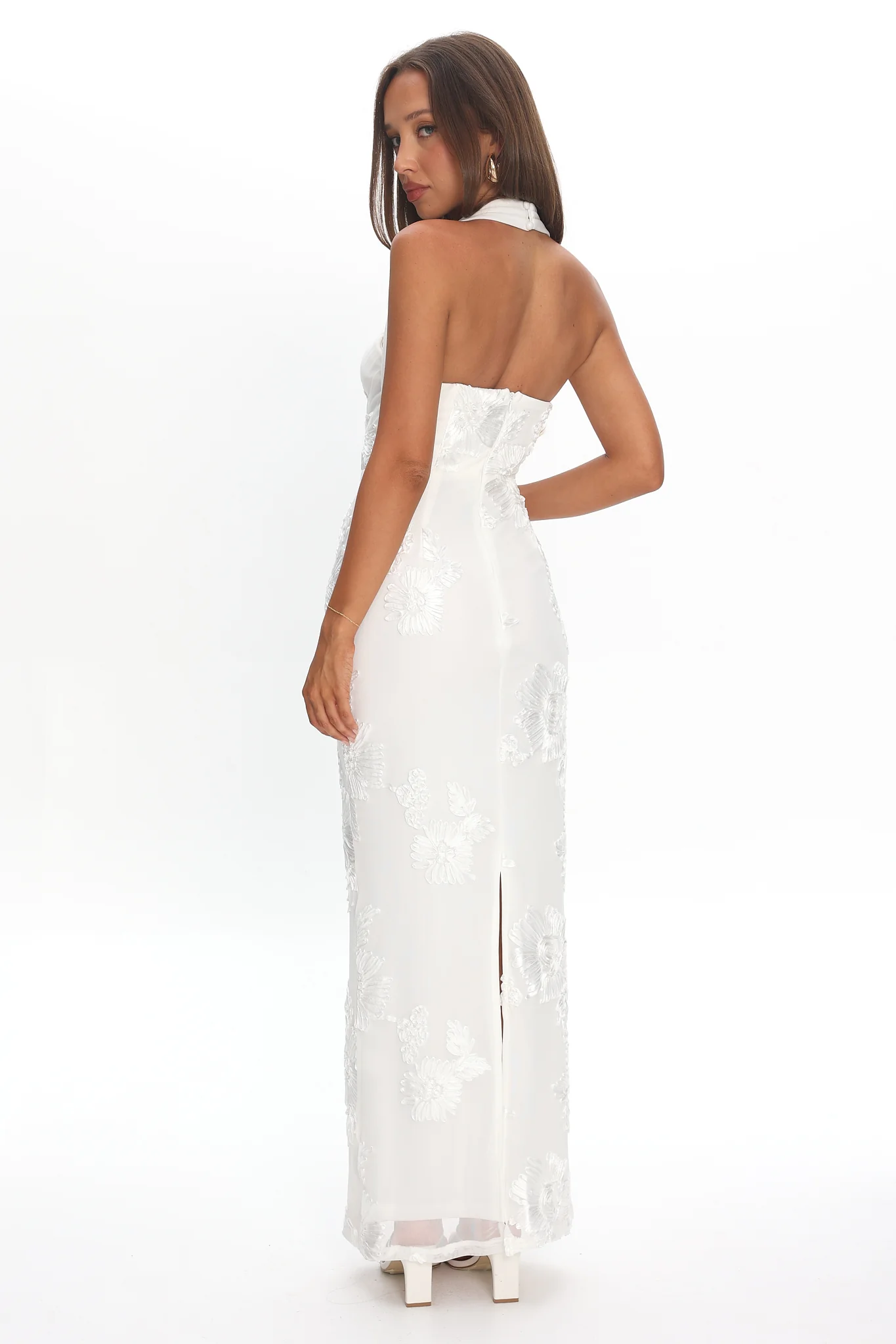 Serenya Halterneck Embellished Maxi Dress White - luluinthesky