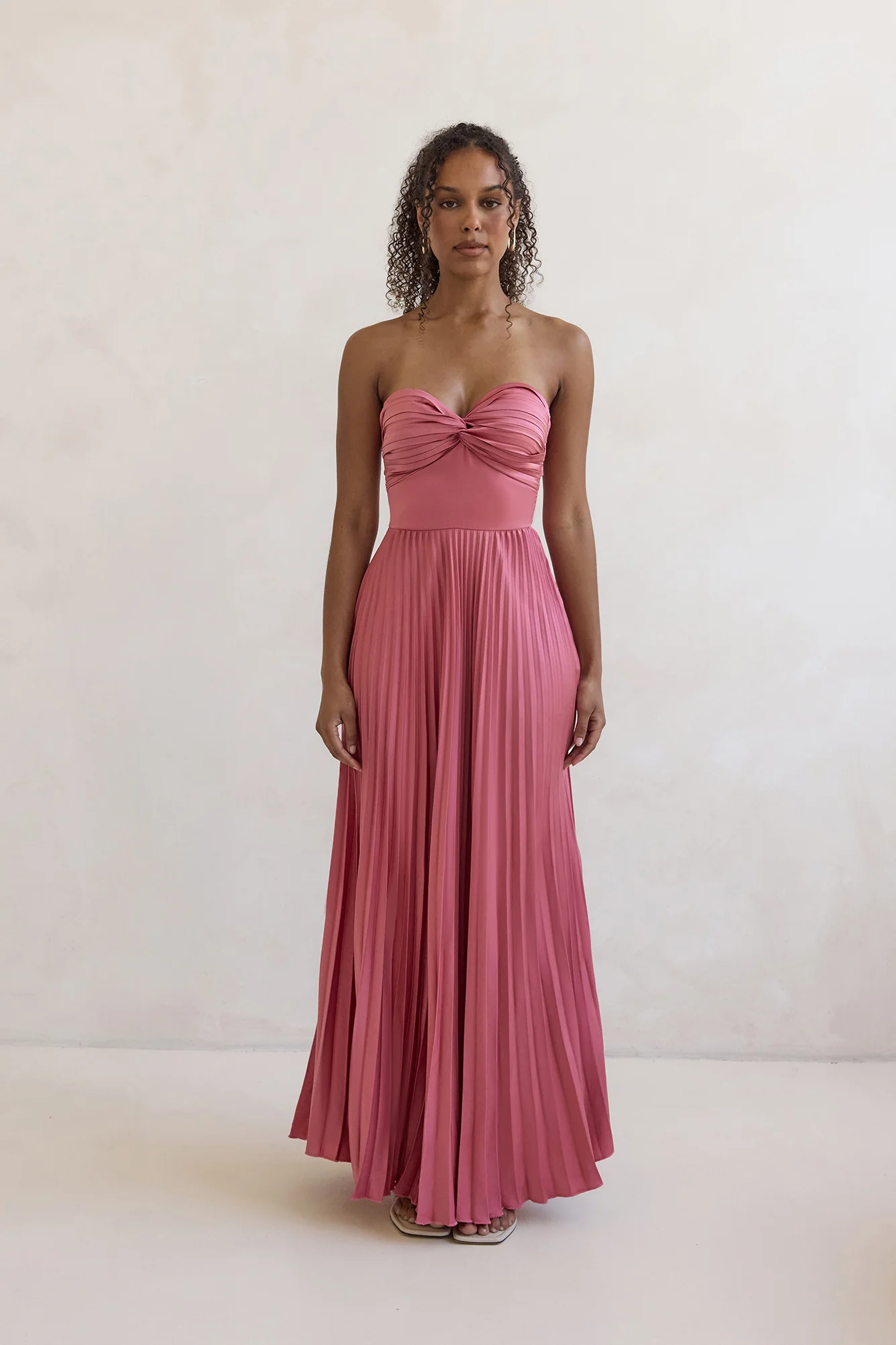Decades Ago Plisse Strapless Maxi Dress Rose