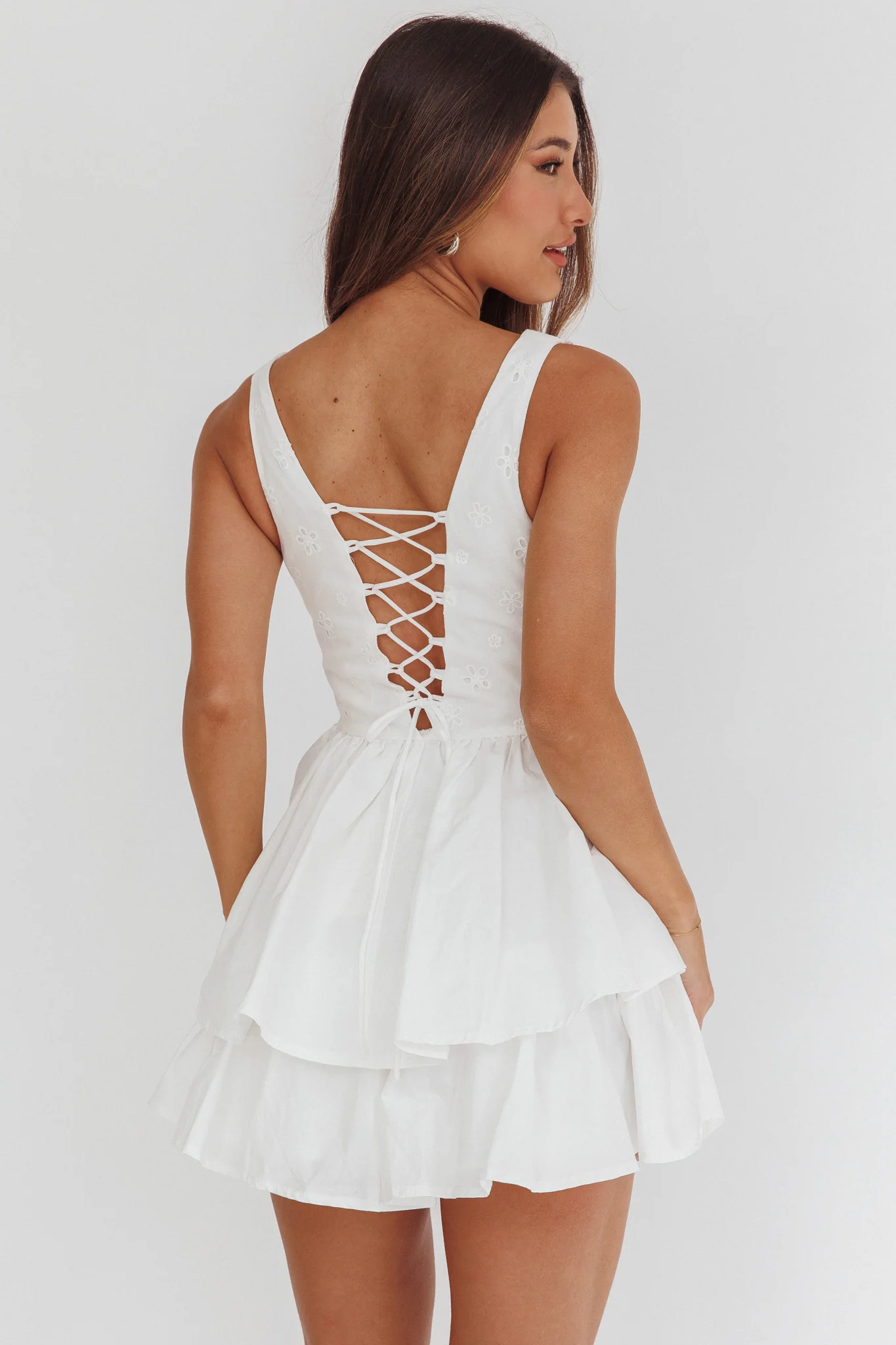 Corella Tied Bust Layered Hem Mini Dress White