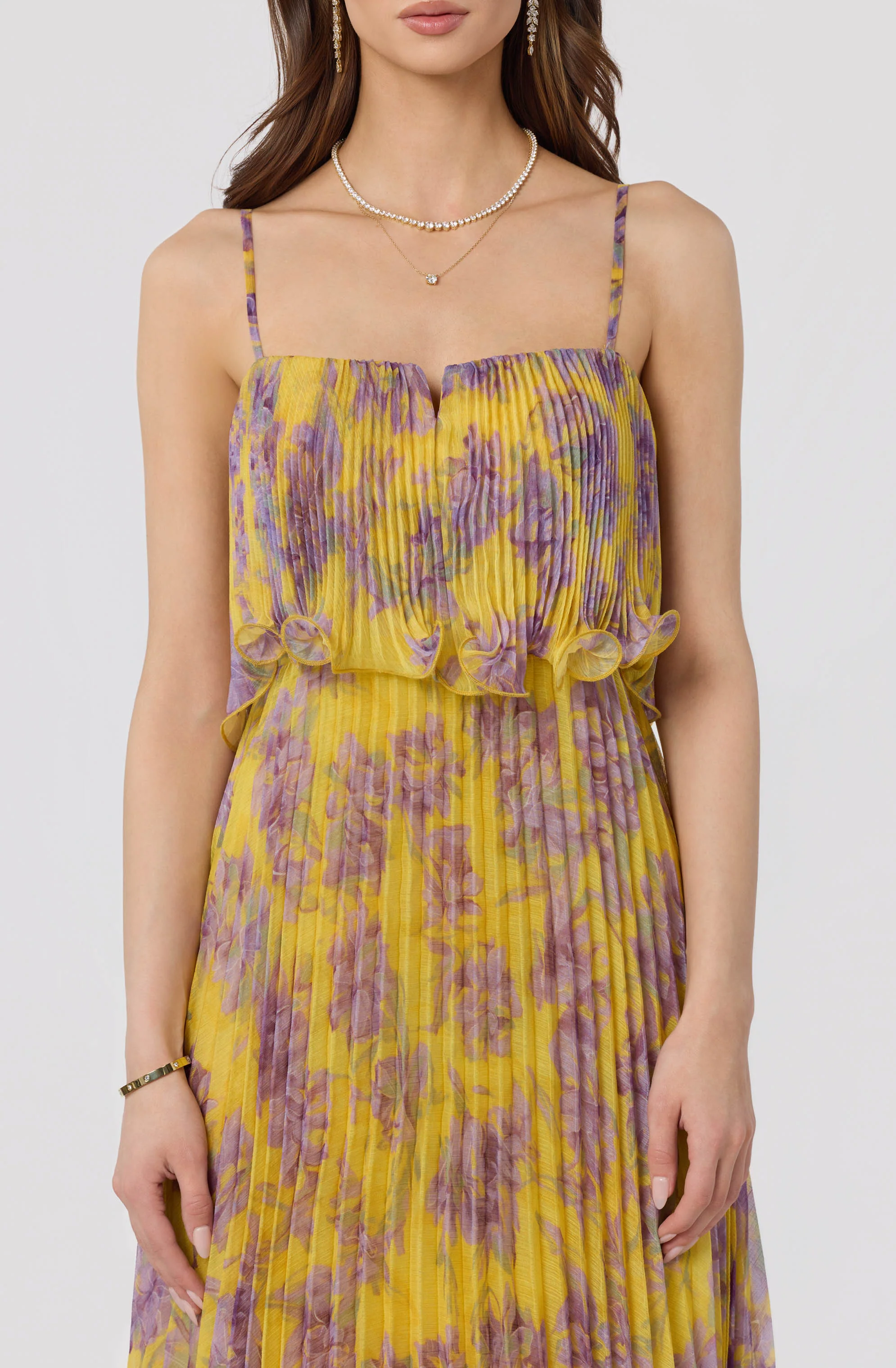Makennah Plissé Floral Maxi Dress