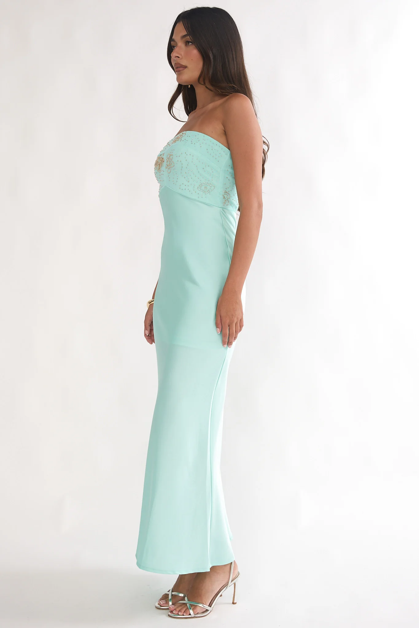 At Dusk Beaded Bust Strapless Maxi Dress Blue - luluinthesky