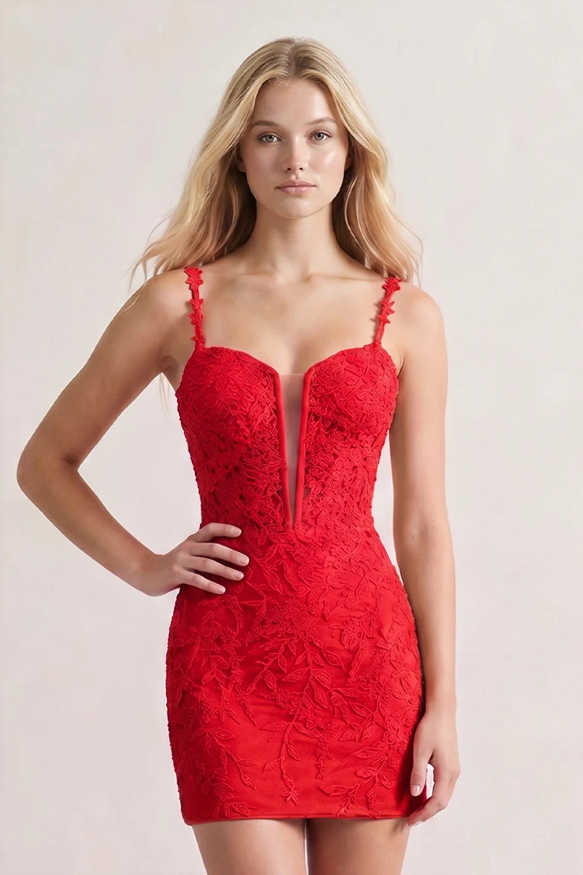 Fitted Straps Appliques Mini Homecoming Dress