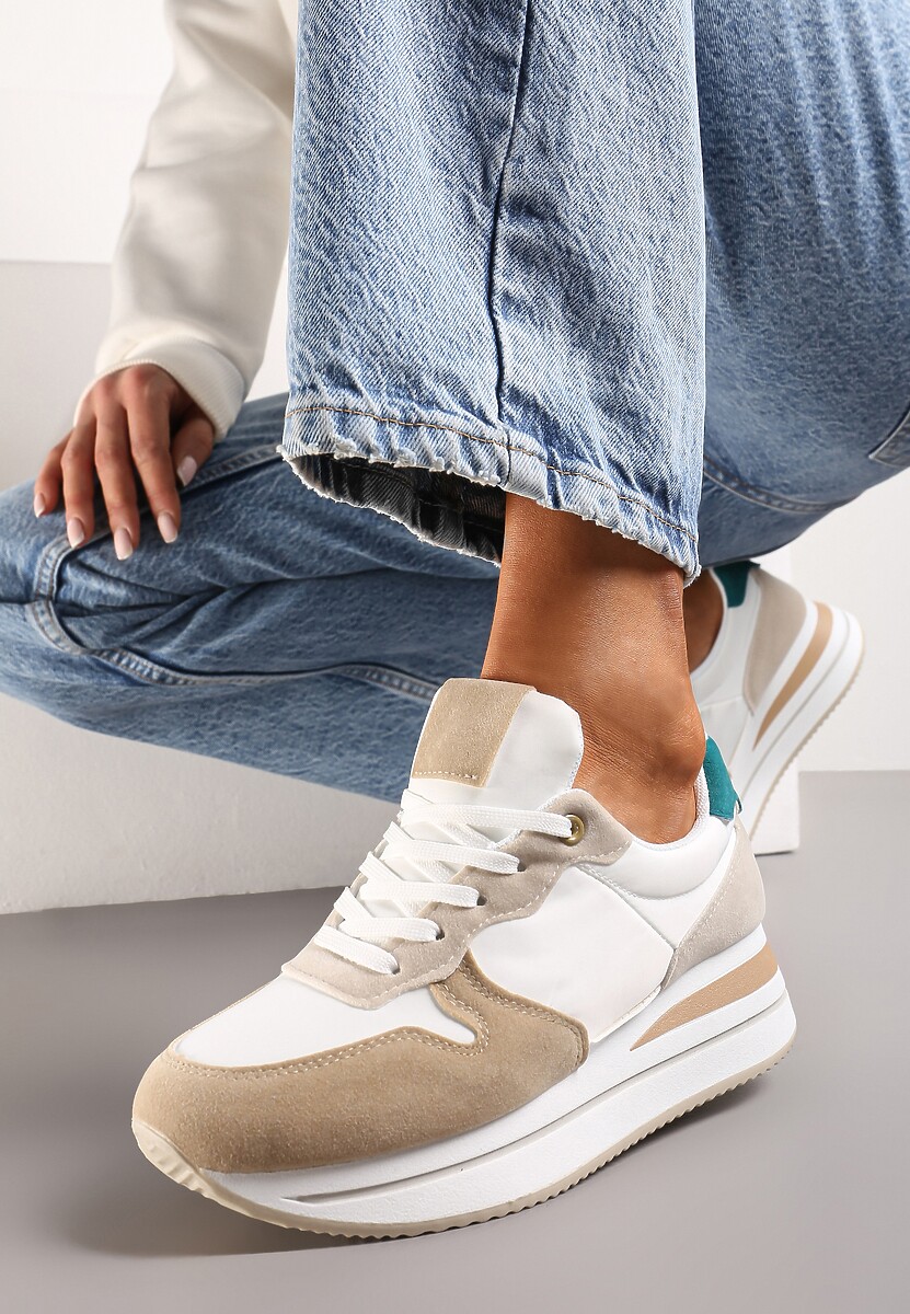 Ciemnobeżowe Sneakersy na Ozdobnej Platformie Anarinna