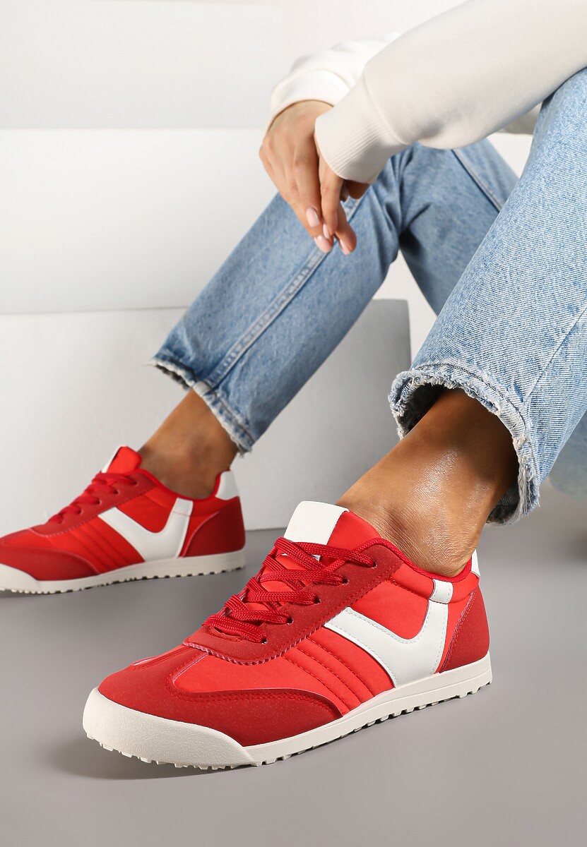 Beżowe Sneakersy Typu Tenisówki z Kontrastowymi Wstawkami Feladith