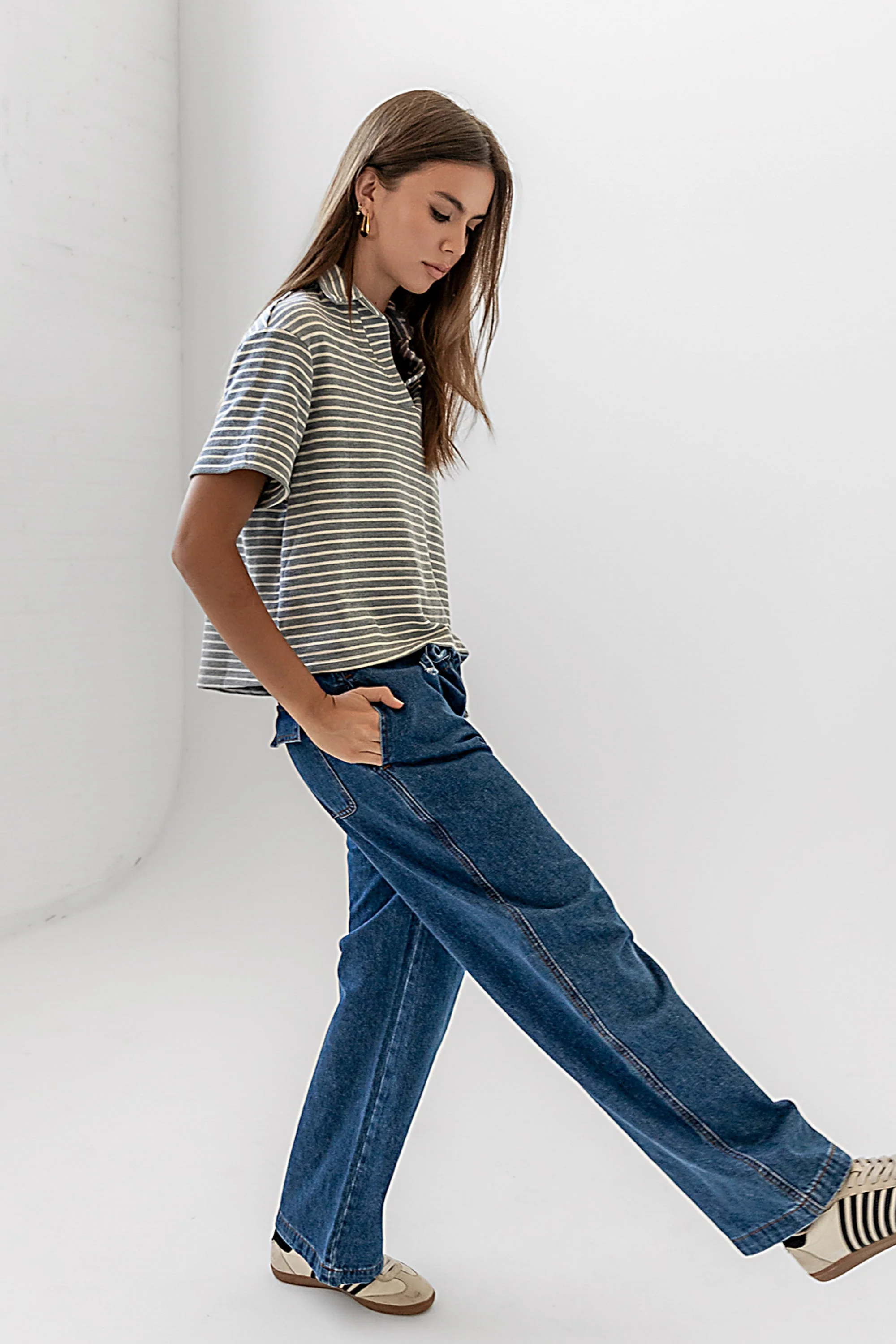 Lucca Striped Top in Grey