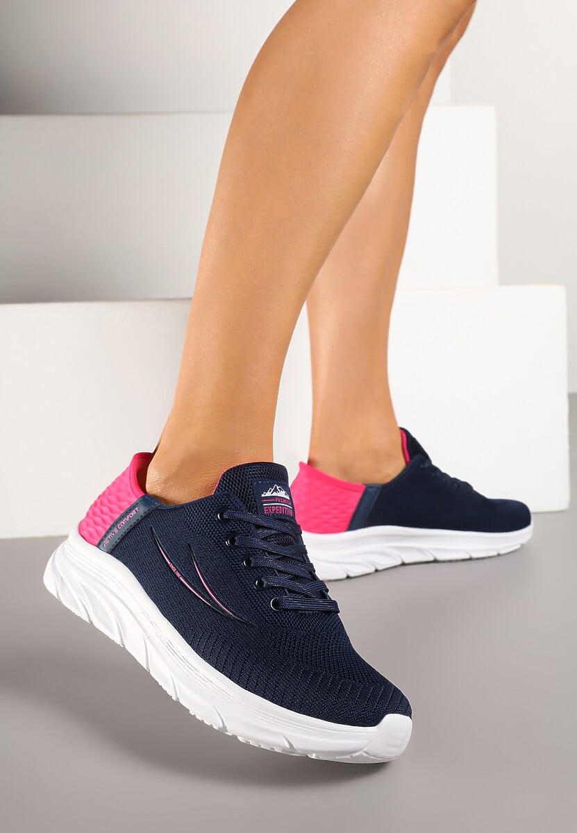Szaro-Niebieskie Buty Sportowe Sneakersy z Ozdobnym Tłoczeniem i Napisami Nolnelia